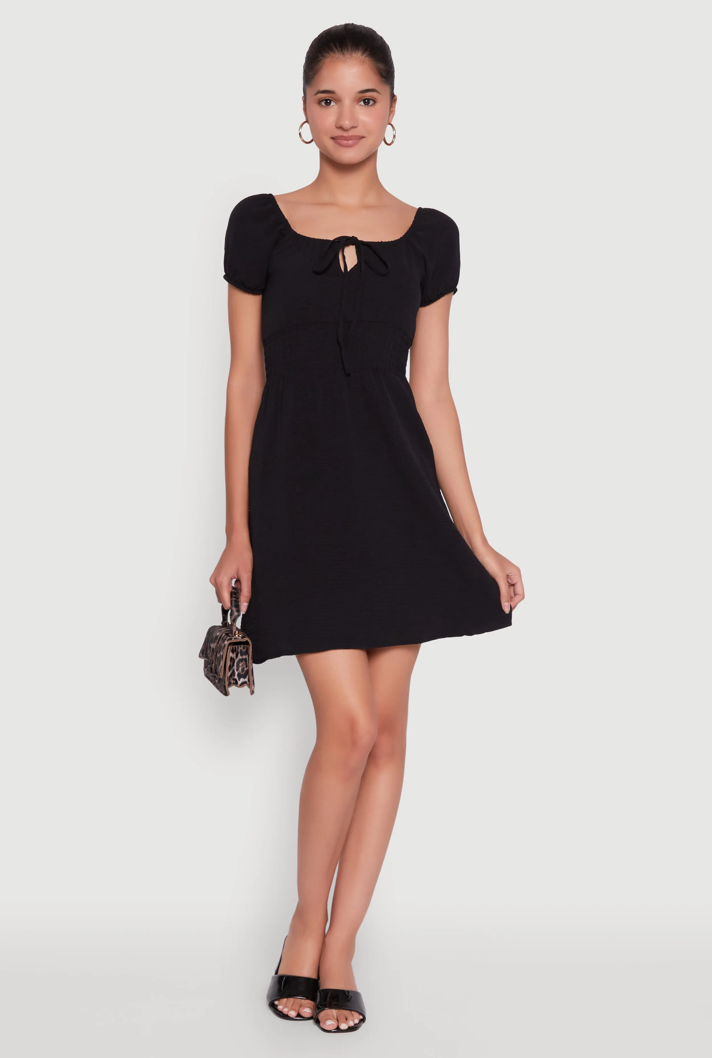 Crepe Knit Puff Sleeve Peasant Dress sold by Rainbow