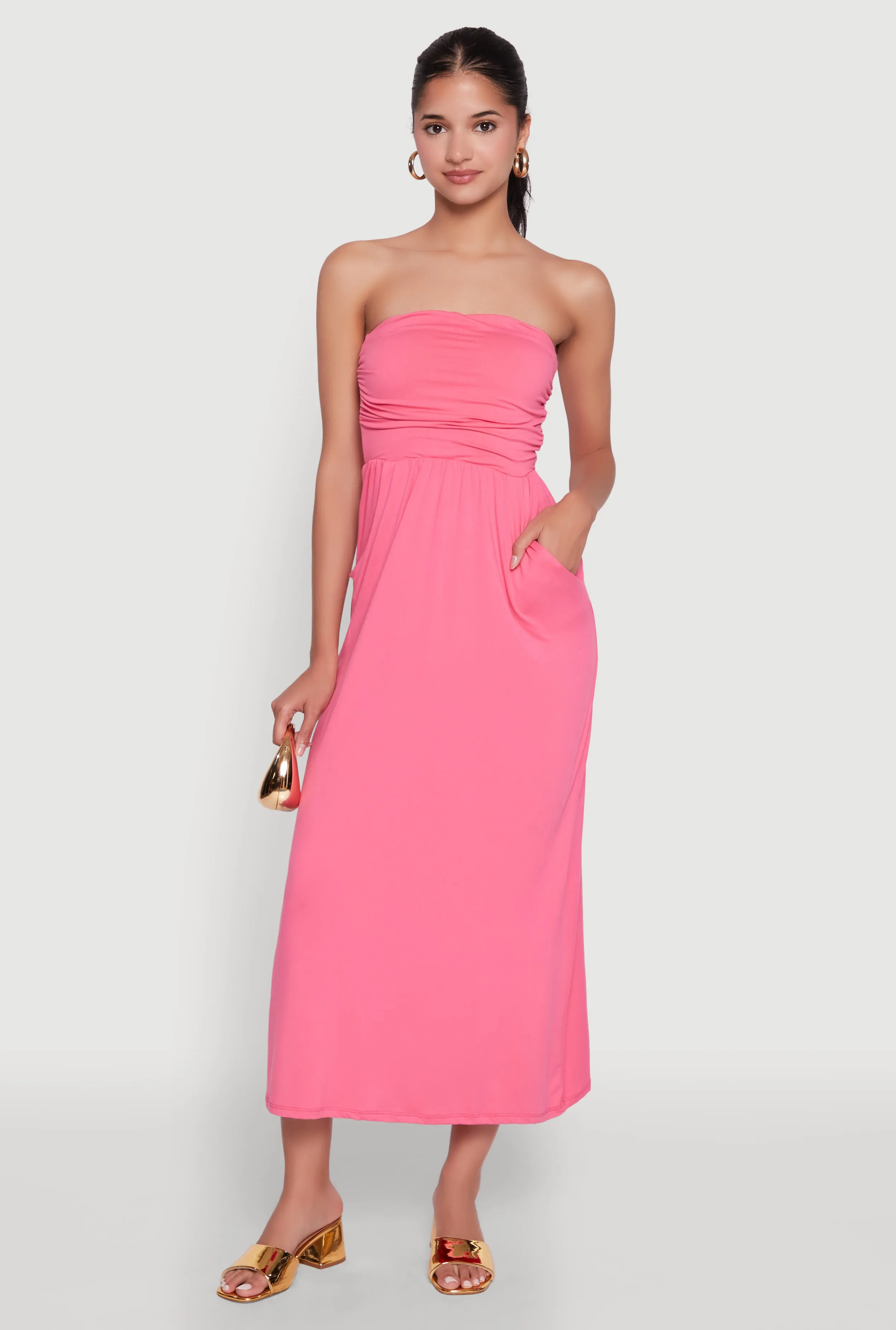 Chic Soft Knit Ruched Midi Tube Dress sold by Rainbow product image thumbnail 4