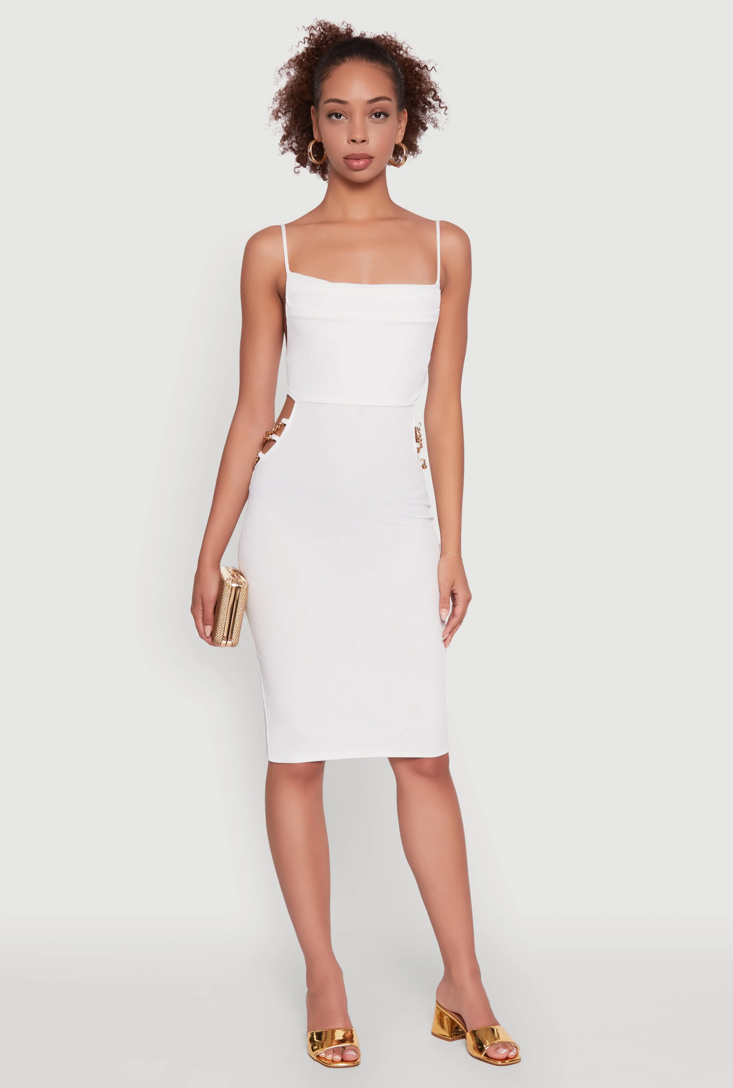 Rib Knit Caged Side Midi Dress with Ornamental Chains sold by Rainbow product image thumbnail 2