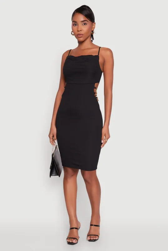 Rib Knit Caged Side Midi Dress with Ornamental Chains sold by Rainbow