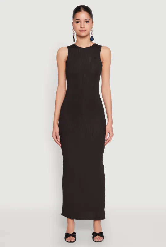 Rib Knit Side Slit Maxi Dress sold by Rainbow
