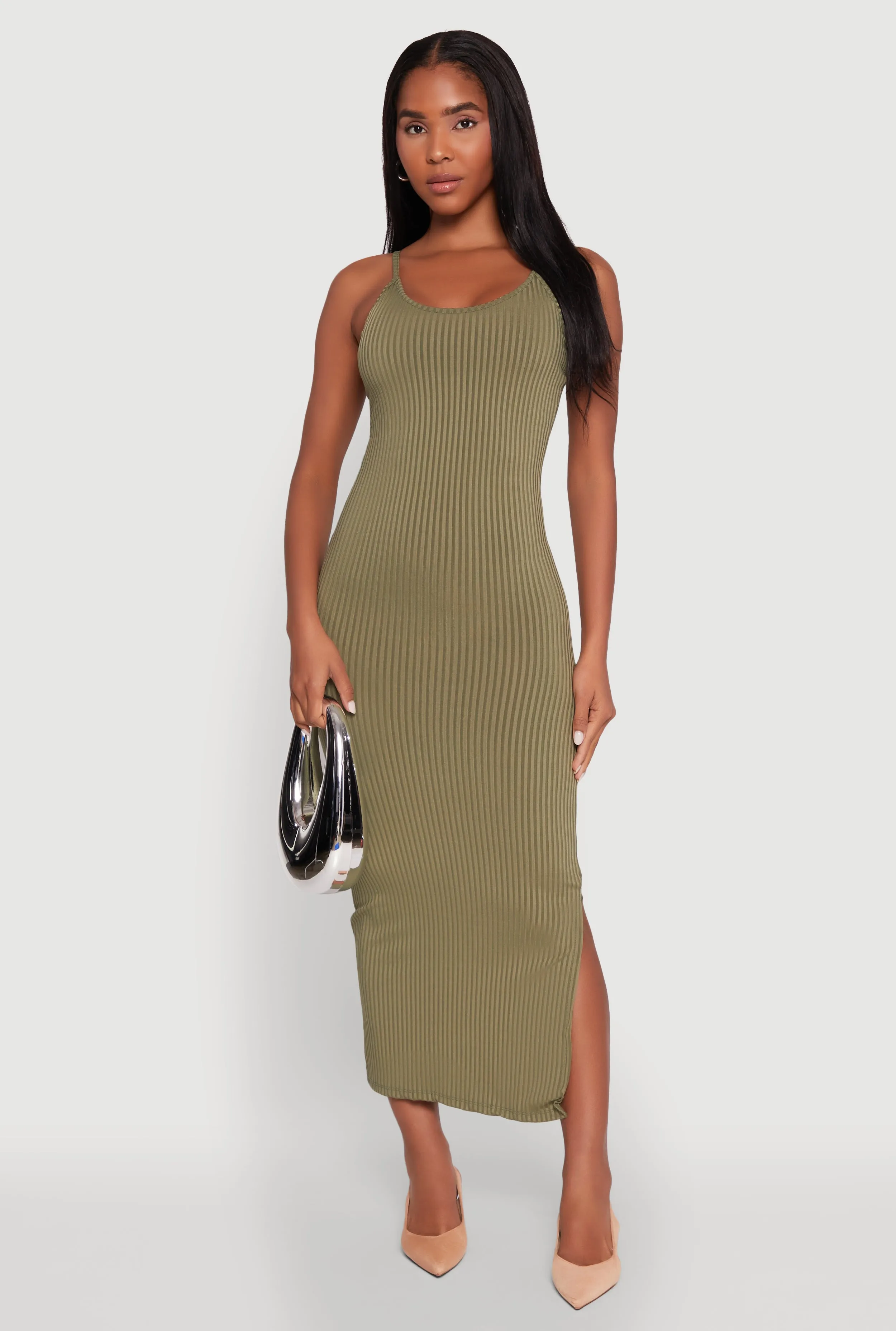 Ribbed Knit Side Slit Cami Maxi Dress sold by Rainbow product image thumbnail 3
