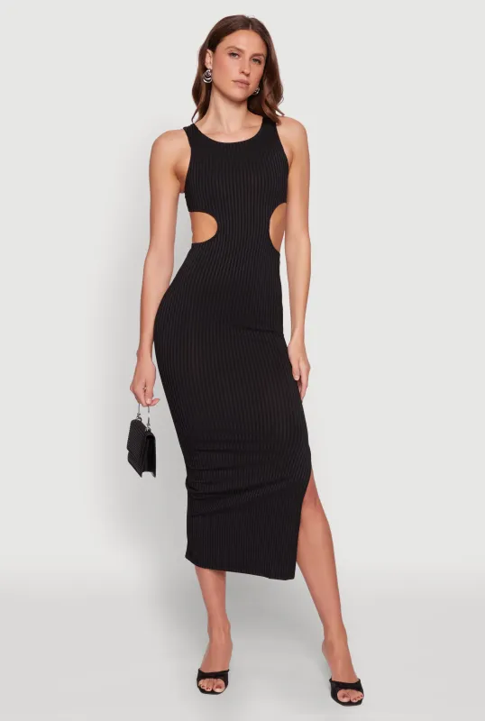 Rib Knit Side Cut Out Maxi Dress sold by Rainbow