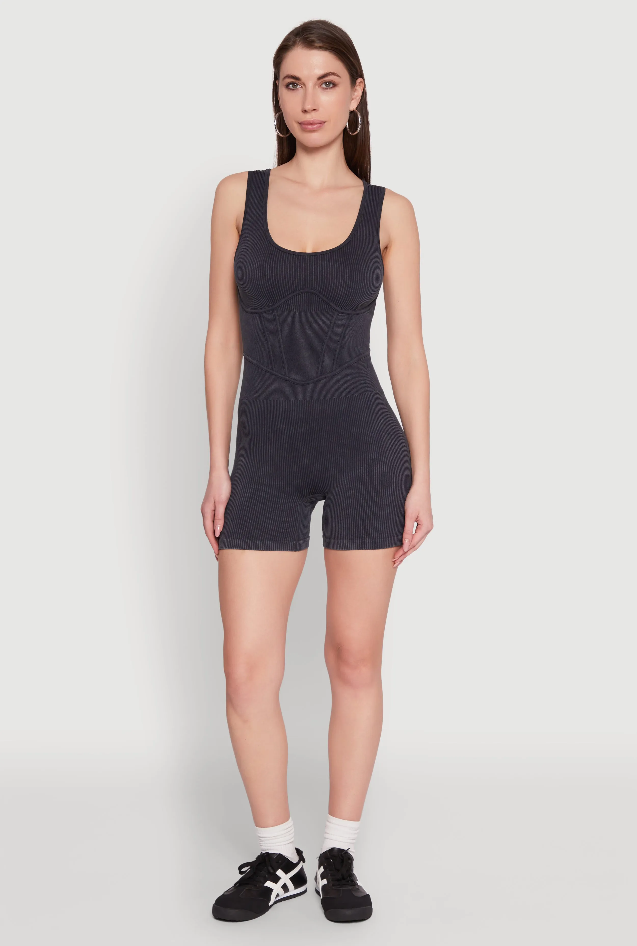 Mineral Wash Corset Detail Biker Romper sold by Rainbow