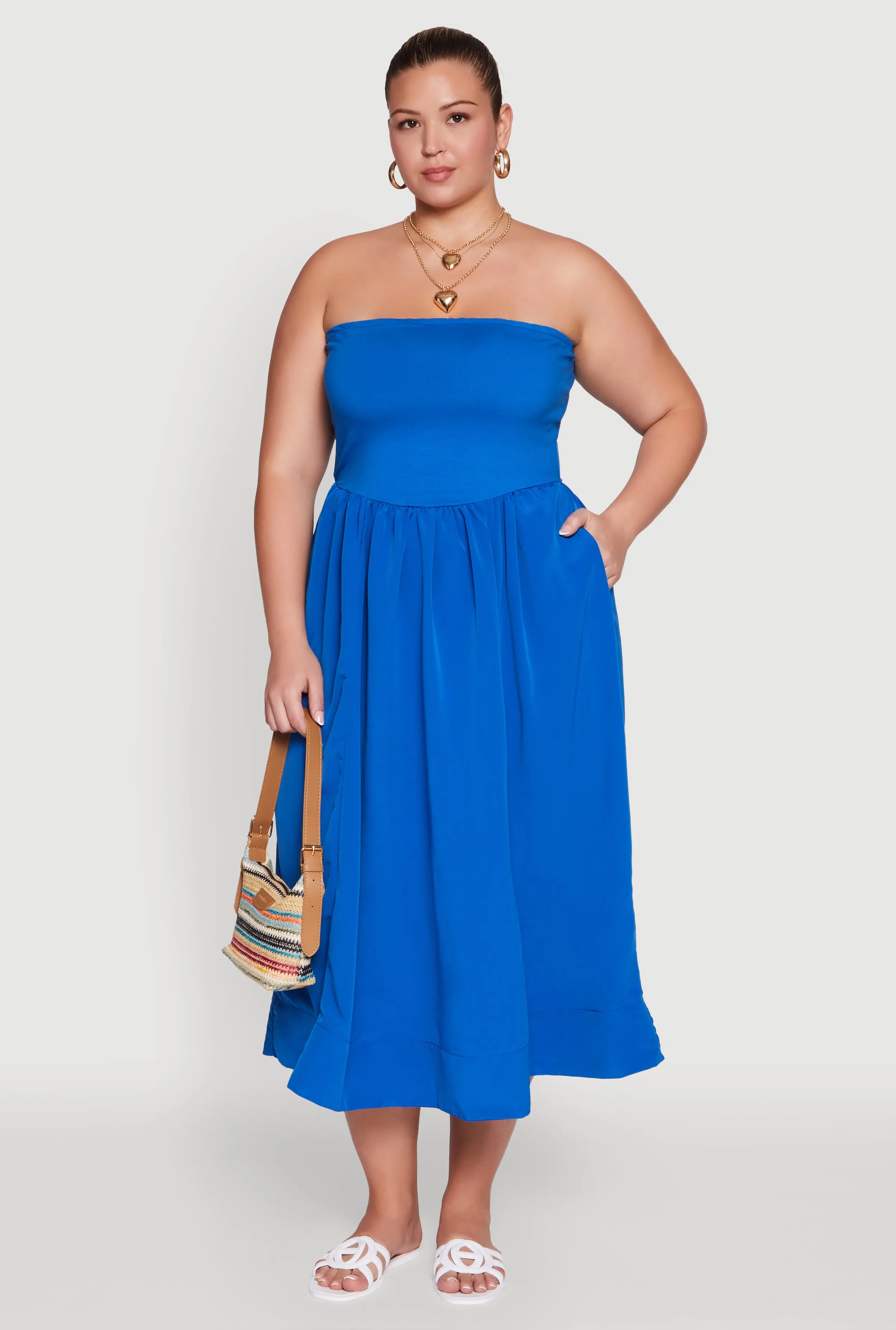 Plus Size Strapless Side Pocket Midi Dress sold by Rainbow product image thumbnail 4