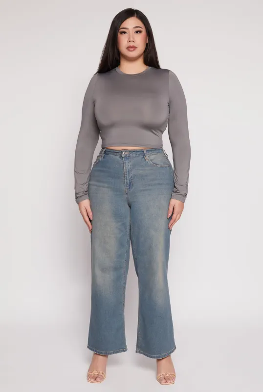 Plus Size Daisy Long Sleeve Crop Top sold by Rainbow