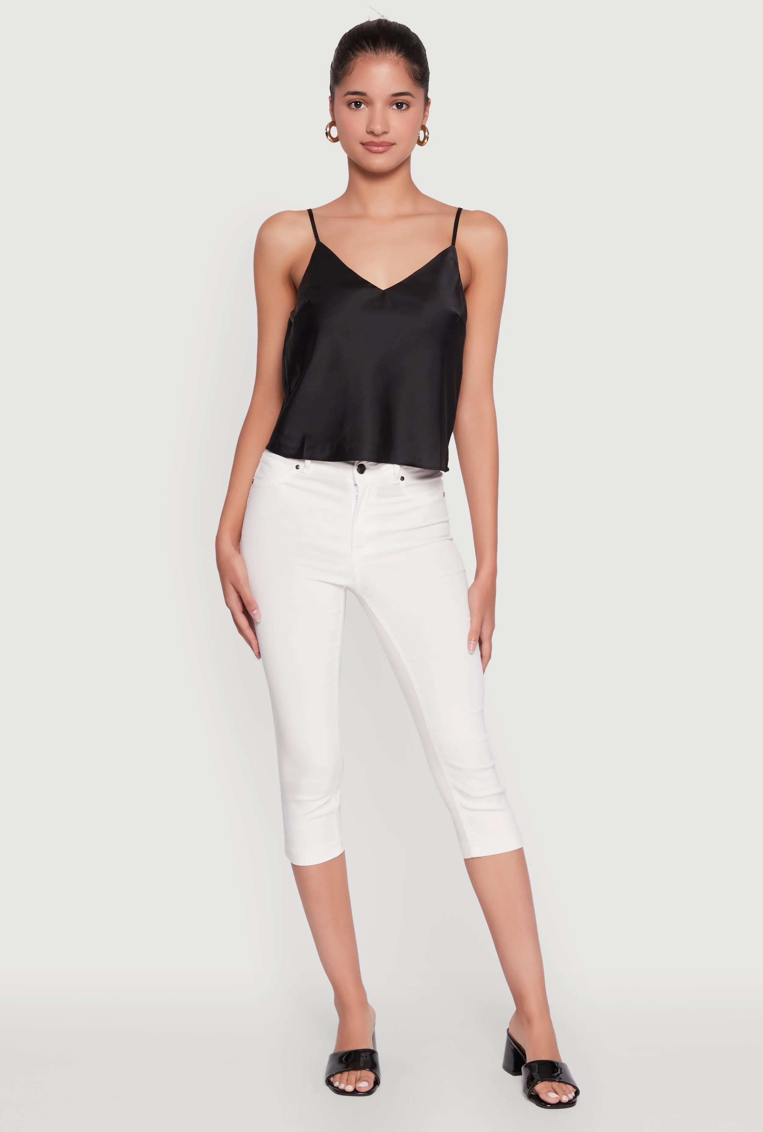 Satin V-Neck Cropped Cami with Adjustable Straps sold by Rainbow