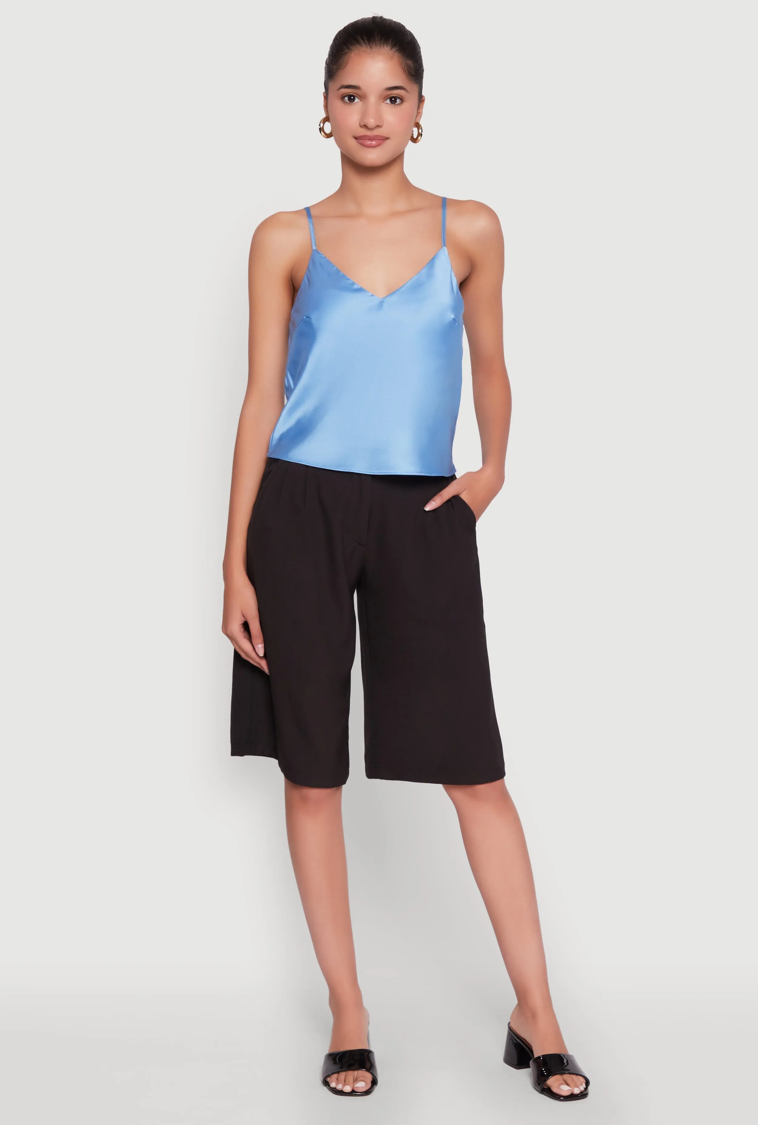 Satin V-Neck Cropped Cami with Adjustable Straps sold by Rainbow product image thumbnail 5