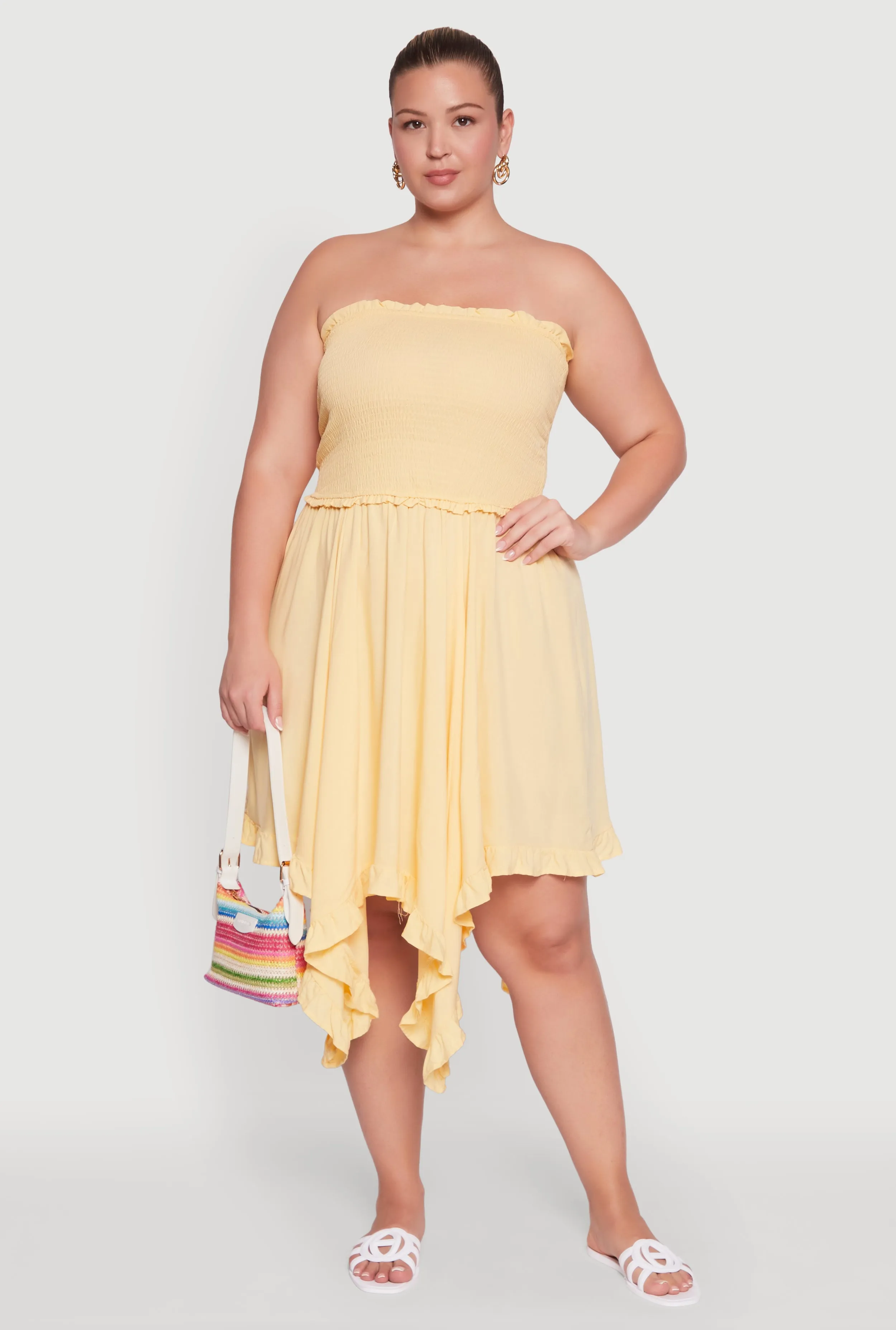 Plus Size Smocked Handkerchief Hem Tube Dress sold by Rainbow product image thumbnail 4