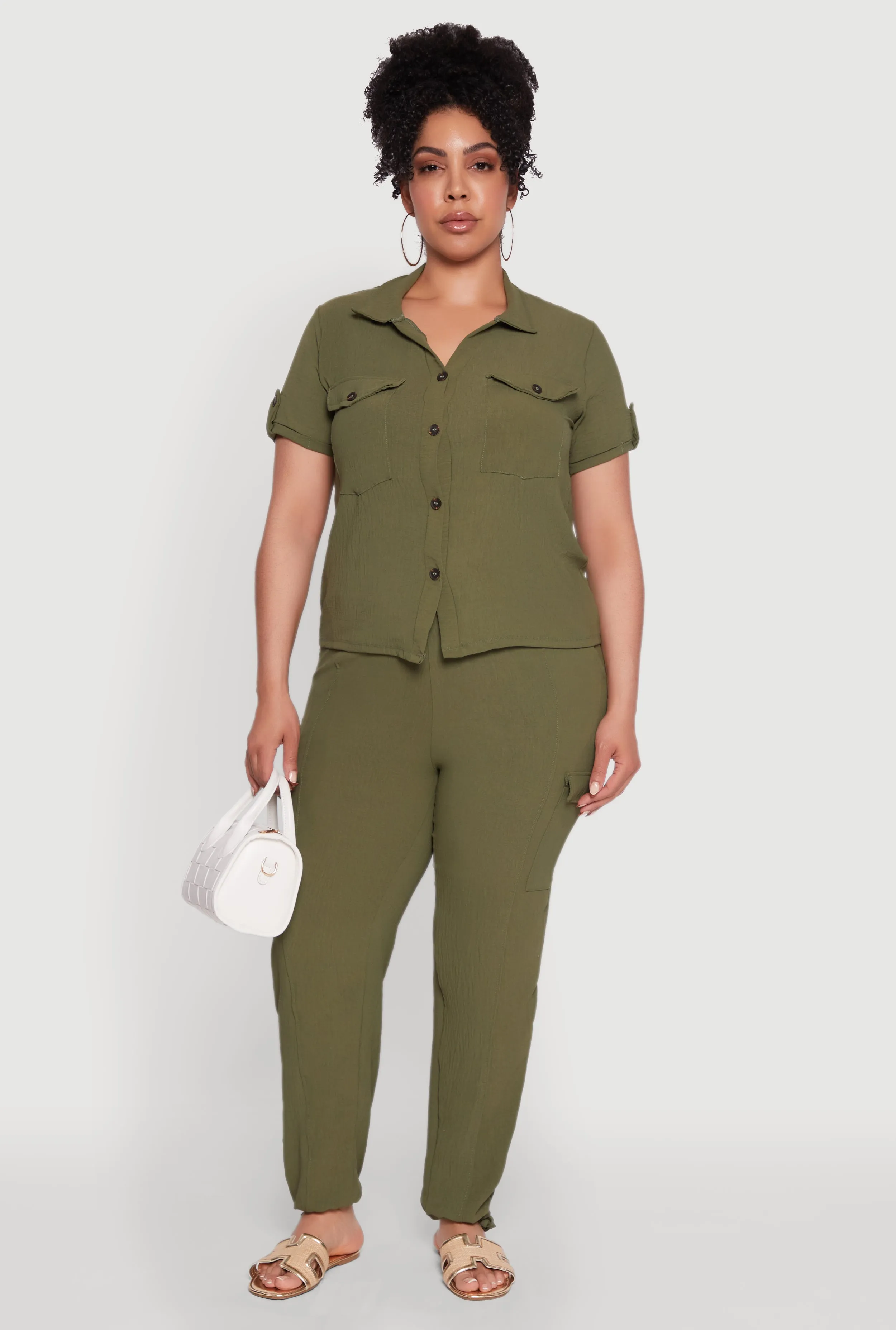 Plus Size Trendy High Waisted Cargo Pants sold by Rainbow product image thumbnail 4