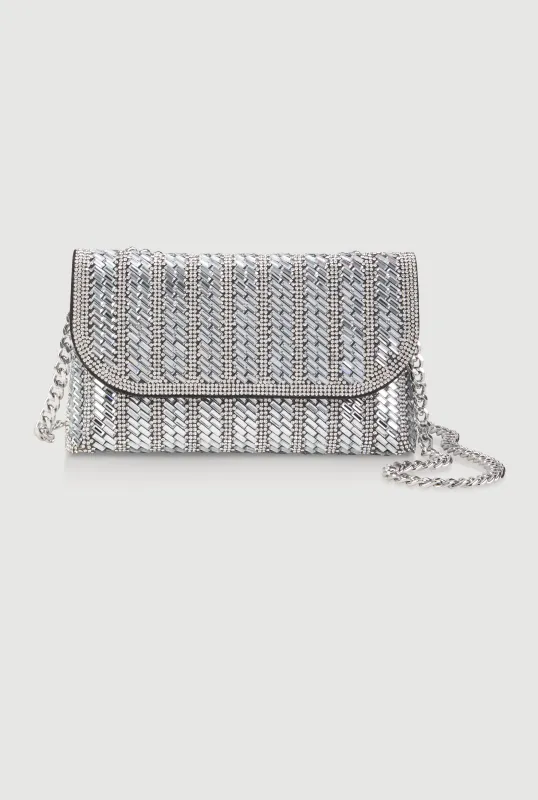 Metallic Chain Rhinestone Crossbody Clutch Bag sold by Rainbow