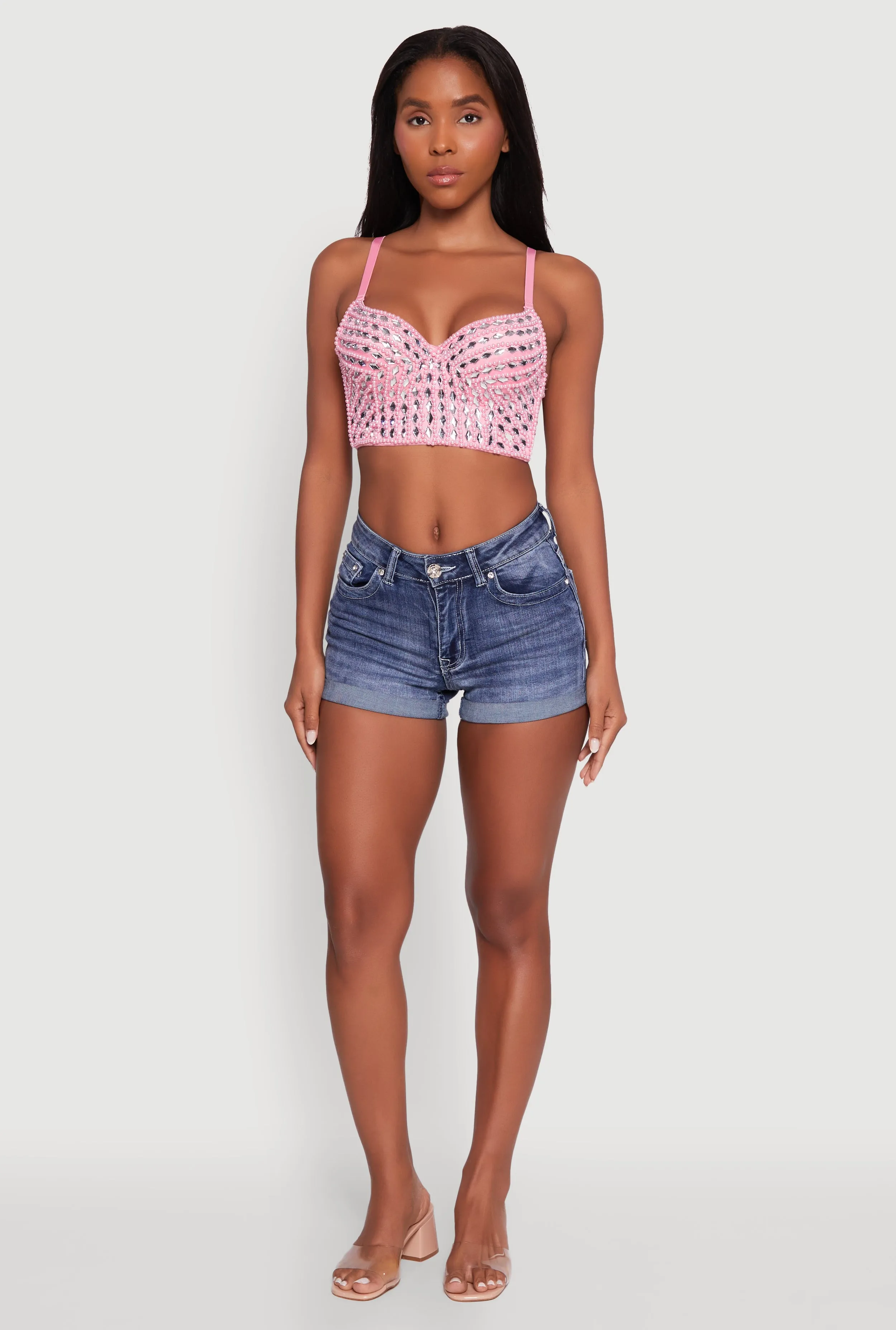 Gemstone Faux Pearl Beaded Bustier Top sold by Rainbow