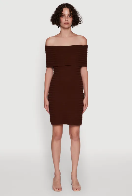 Rib Knit Fold Over Off the Shoulder Mini Dress sold by Rainbow