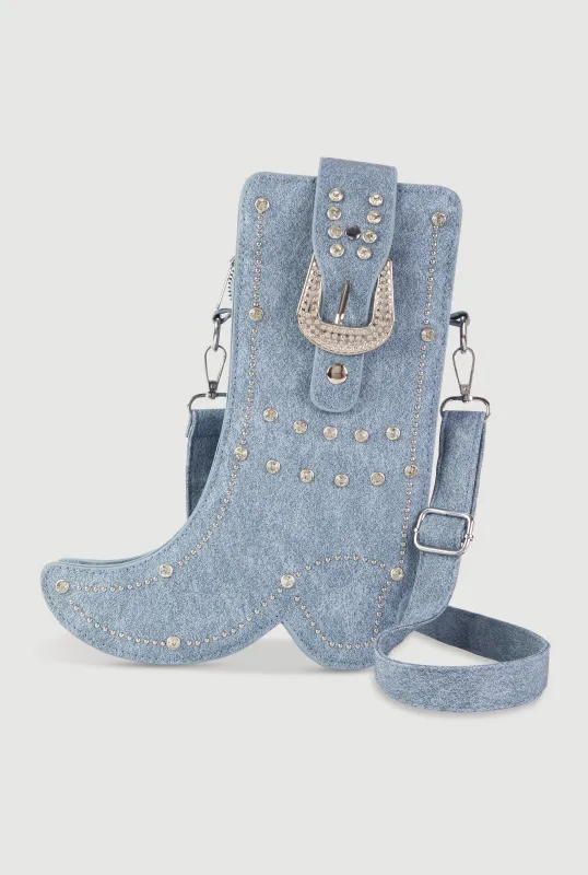 Western Denim Cowboy Boot Crossbody Bag made by Rainbow