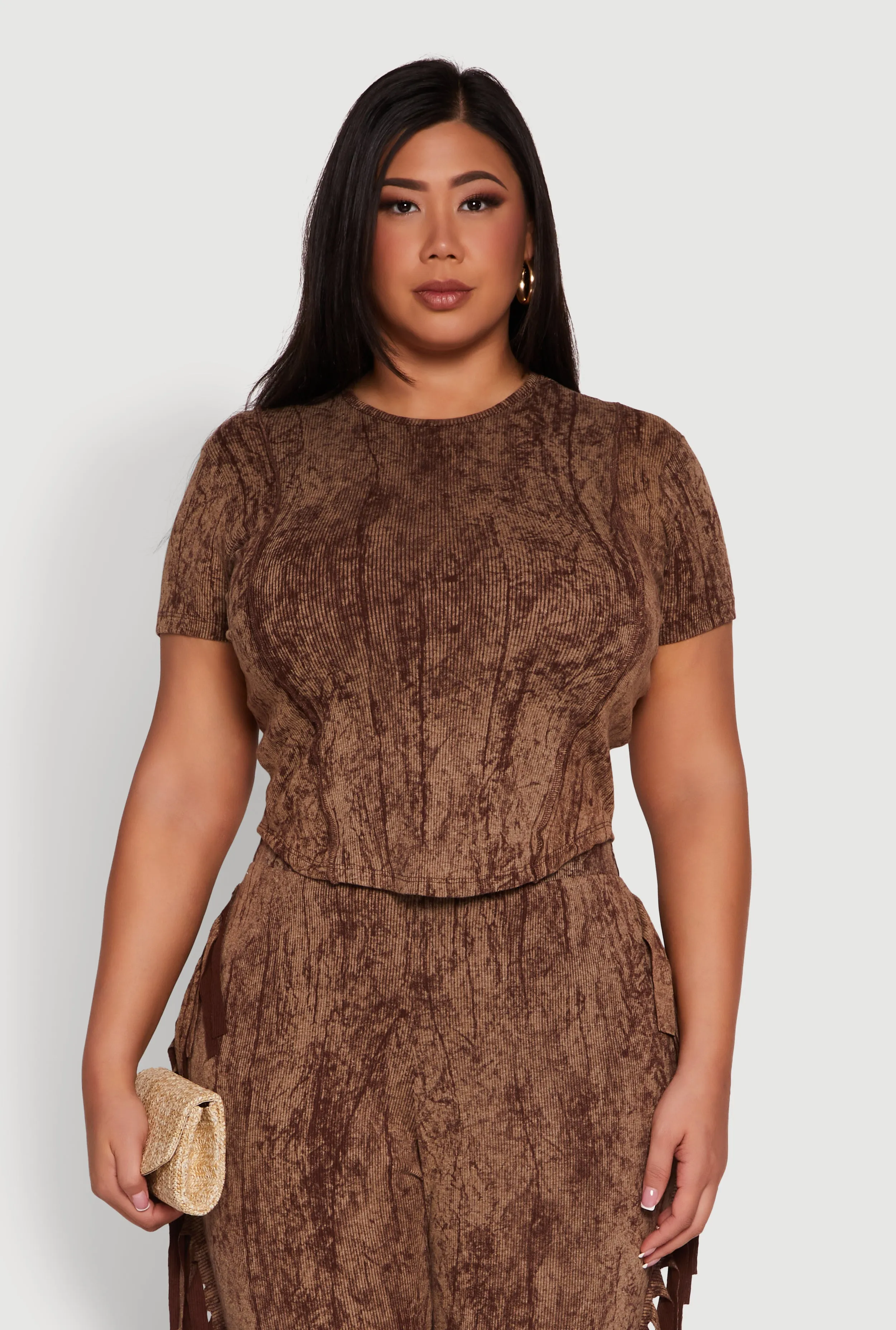 Plus Size Mineral Wash Pintuck Short Sleeve Top sold by Rainbow