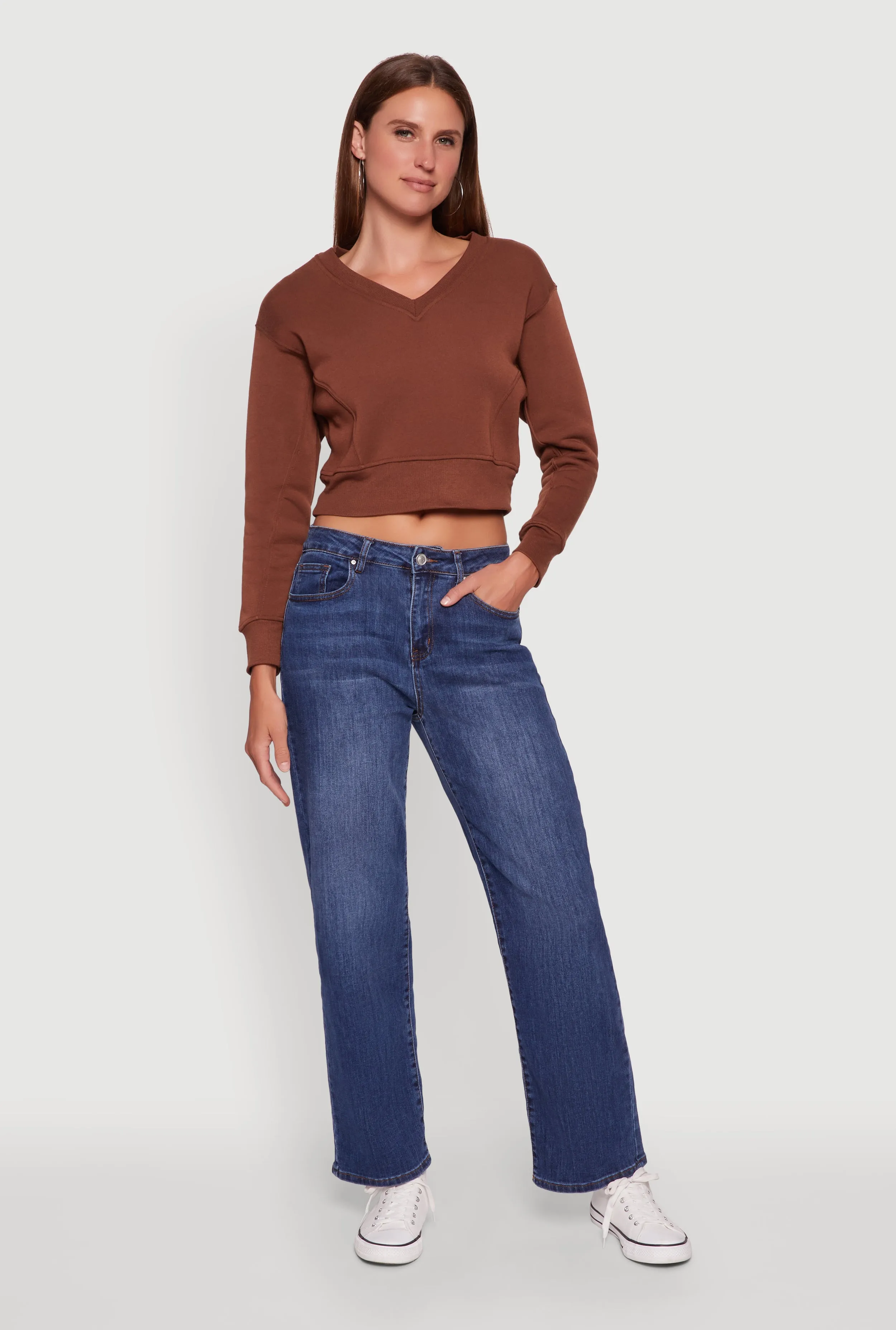 Fleece Lined V-Neck Crop Sweatshirt sold by Rainbow product image thumbnail 3