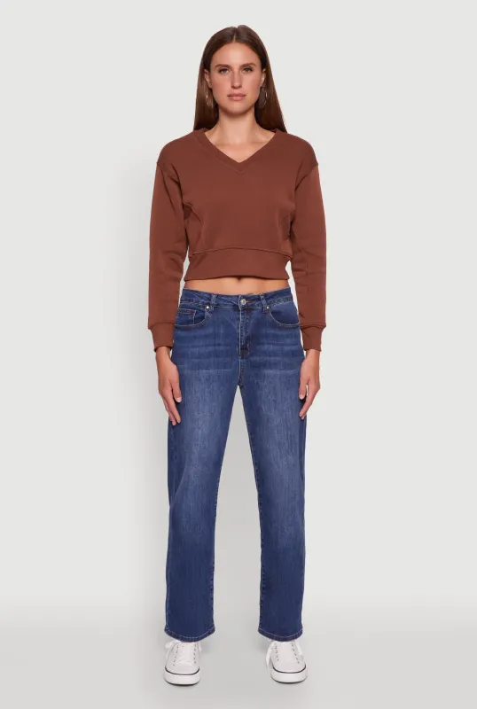 Fleece Lined V-Neck Crop Sweatshirt sold by Rainbow