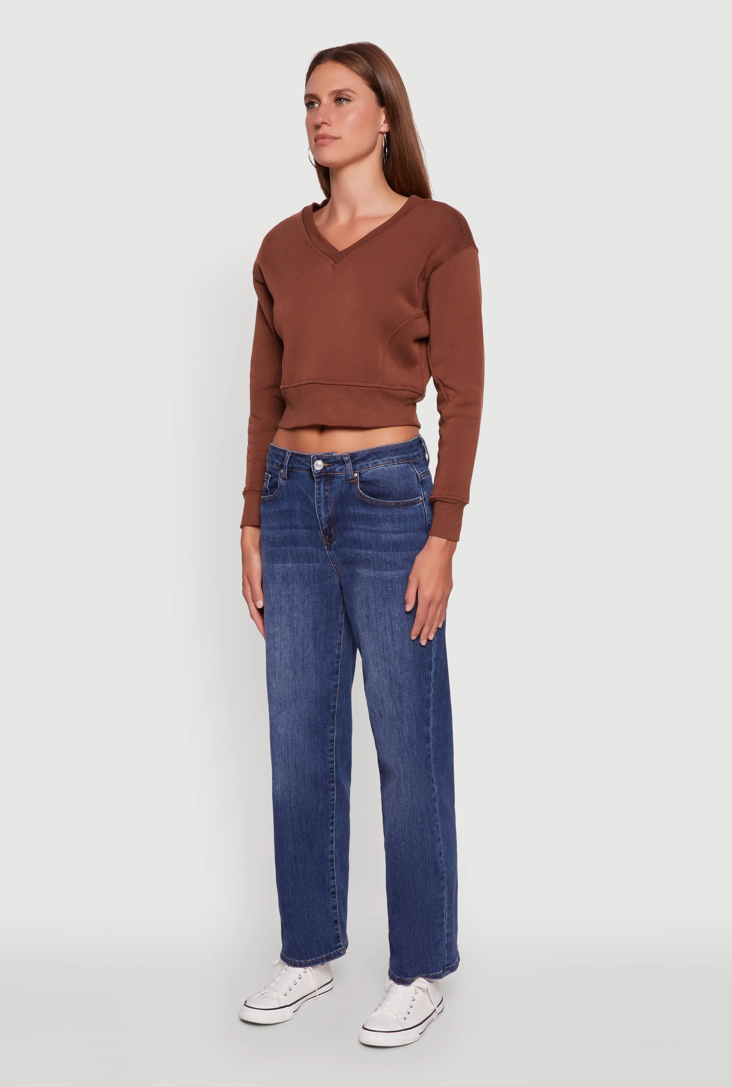 Fleece Lined V-Neck Crop Sweatshirt sold by Rainbow product image thumbnail 5