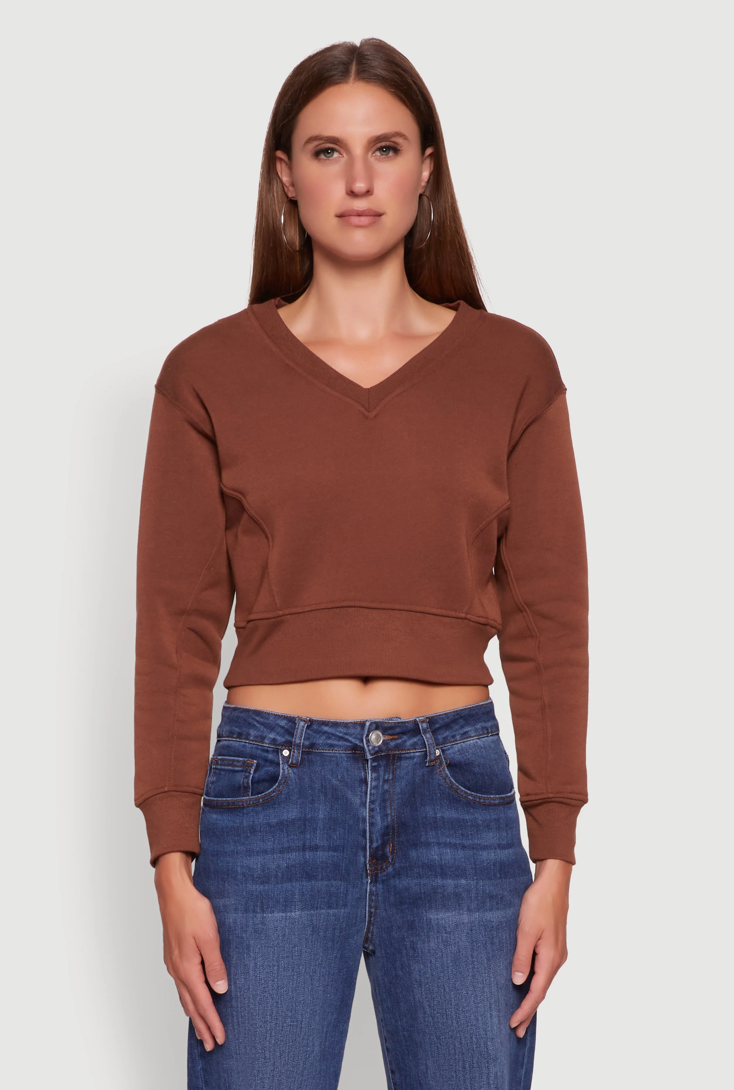 Fleece Lined V-Neck Crop Sweatshirt sold by Rainbow product image thumbnail 2