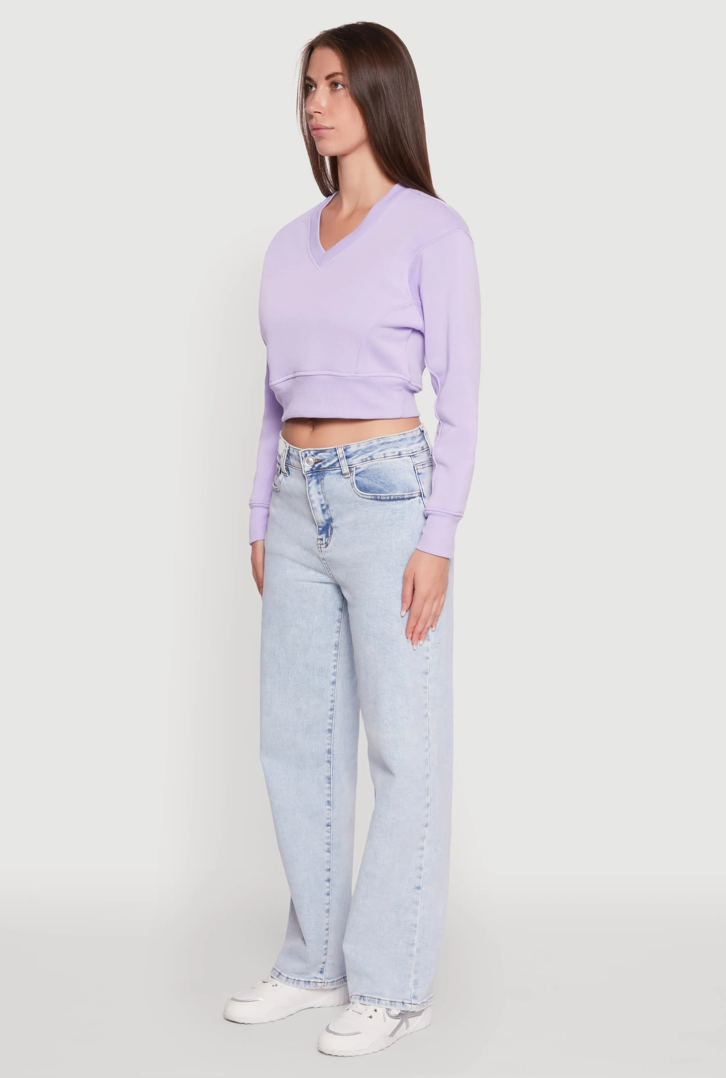 Fleece Lined V-Neck Crop Sweatshirt sold by Rainbow product image thumbnail 5