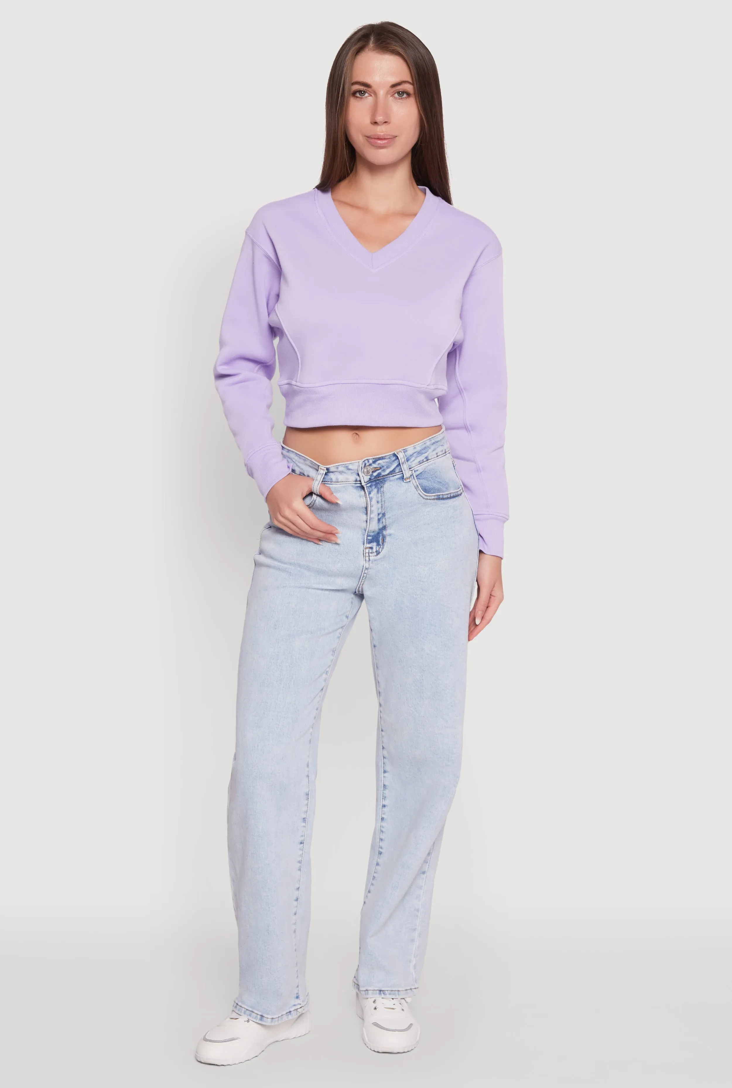 Fleece Lined V-Neck Crop Sweatshirt sold by Rainbow