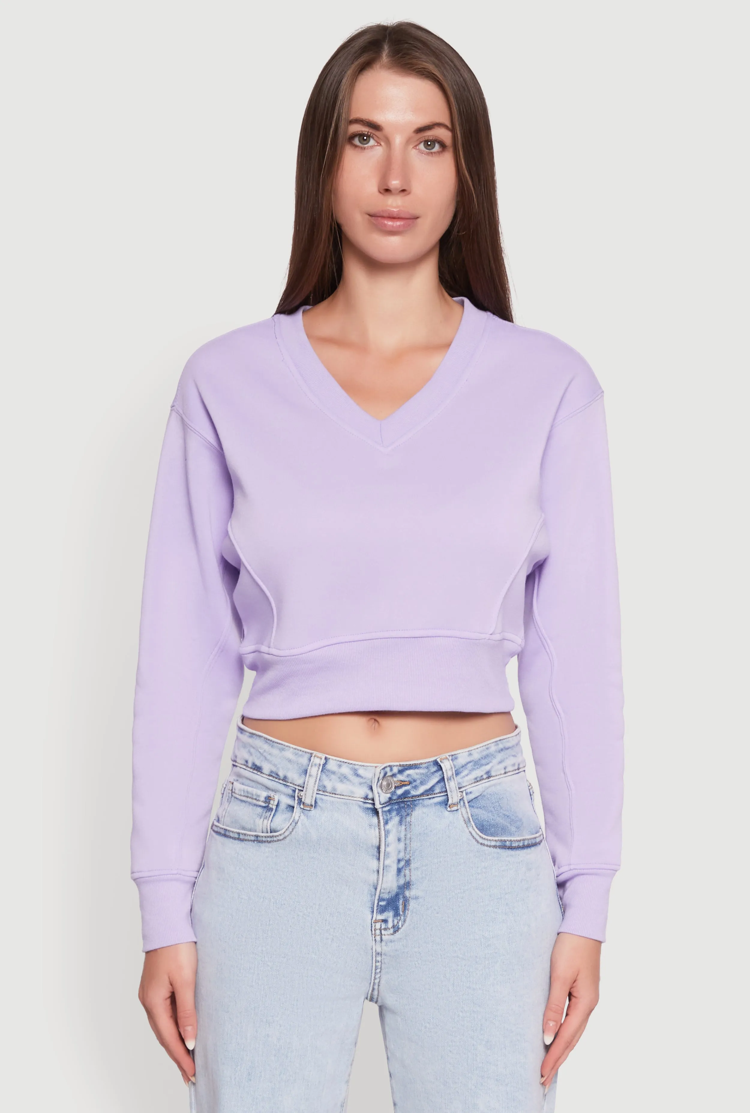 Fleece Lined V-Neck Crop Sweatshirt sold by Rainbow product image thumbnail 2