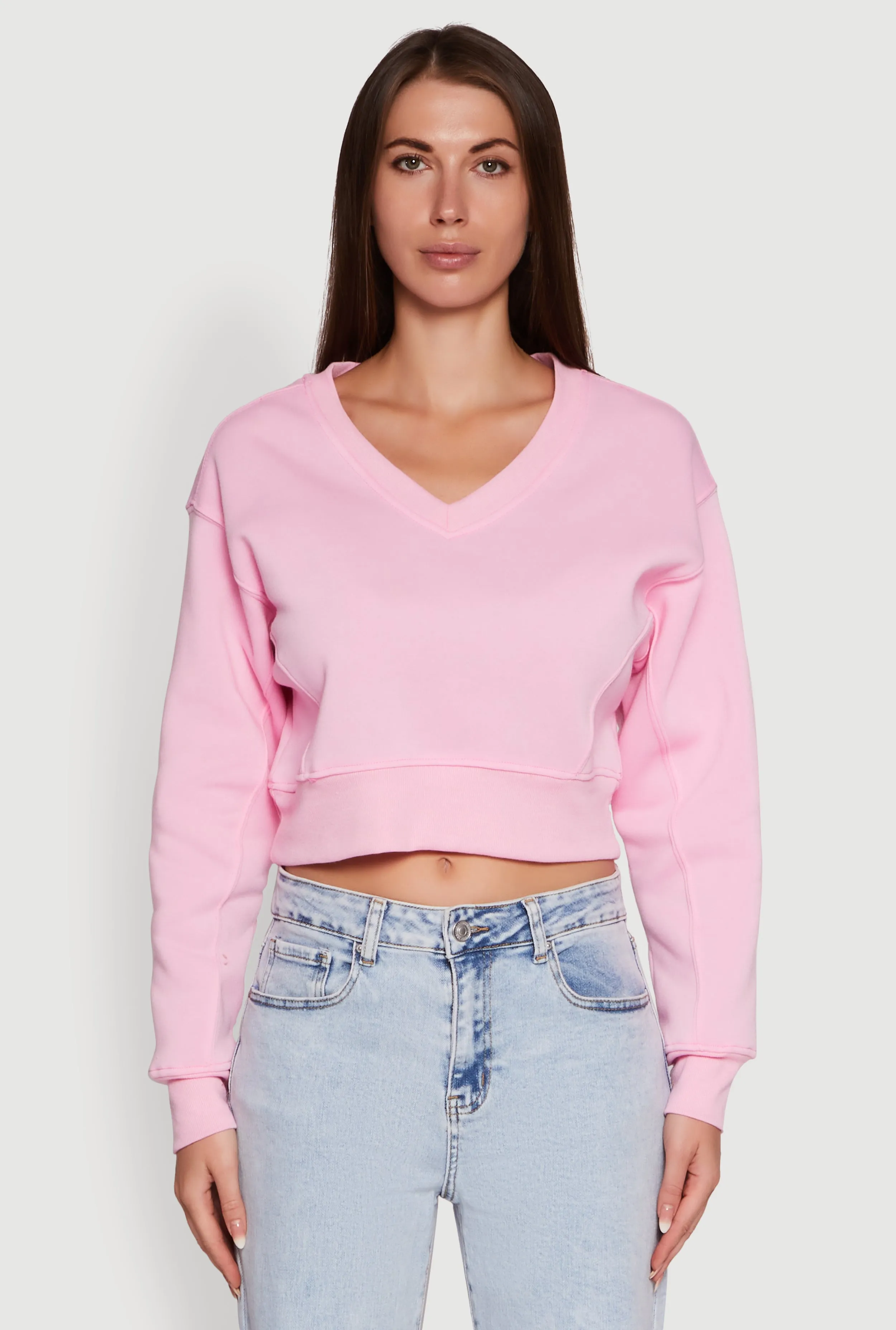 Fleece Lined V-Neck Crop Sweatshirt sold by Rainbow product image thumbnail 2