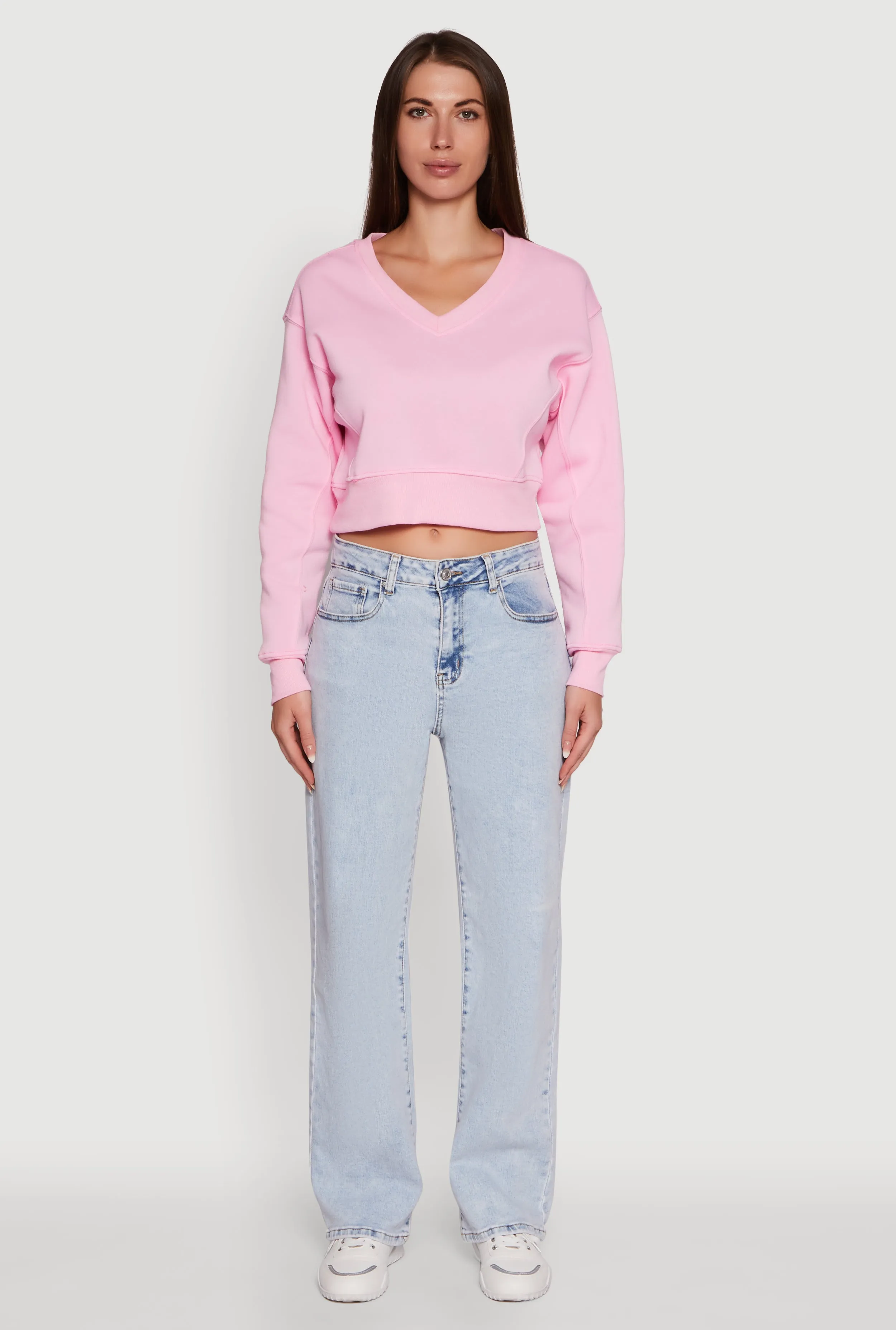 Fleece Lined V-Neck Crop Sweatshirt sold by Rainbow