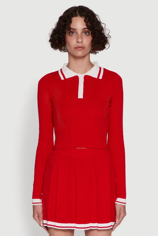 Daisy Ribbed Knit Varsity Stripe Polo Top sold by Rainbow