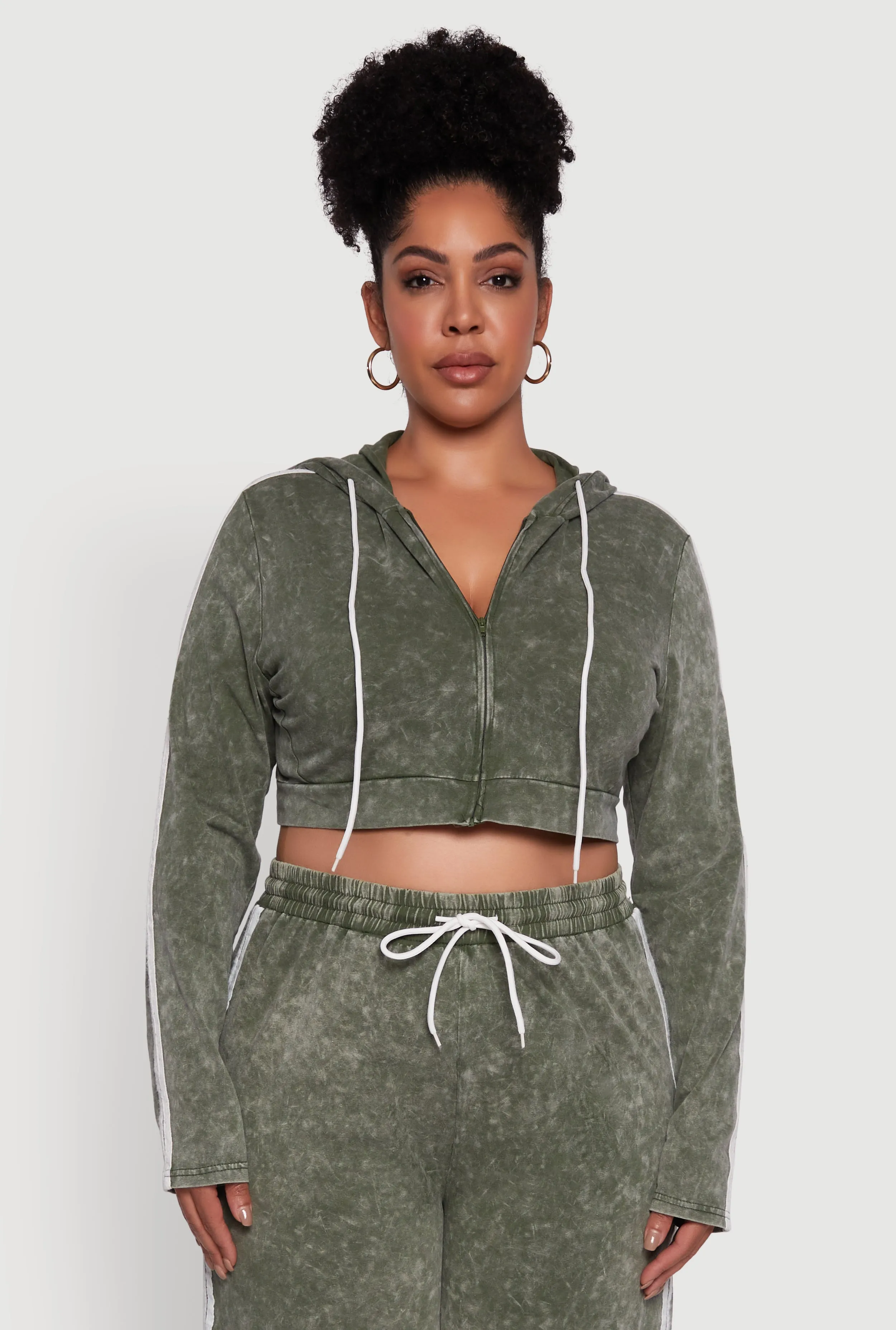 Plus Size Daisy Acid Wash Varsity Stripe Cropped Hoodie sold by Rainbow