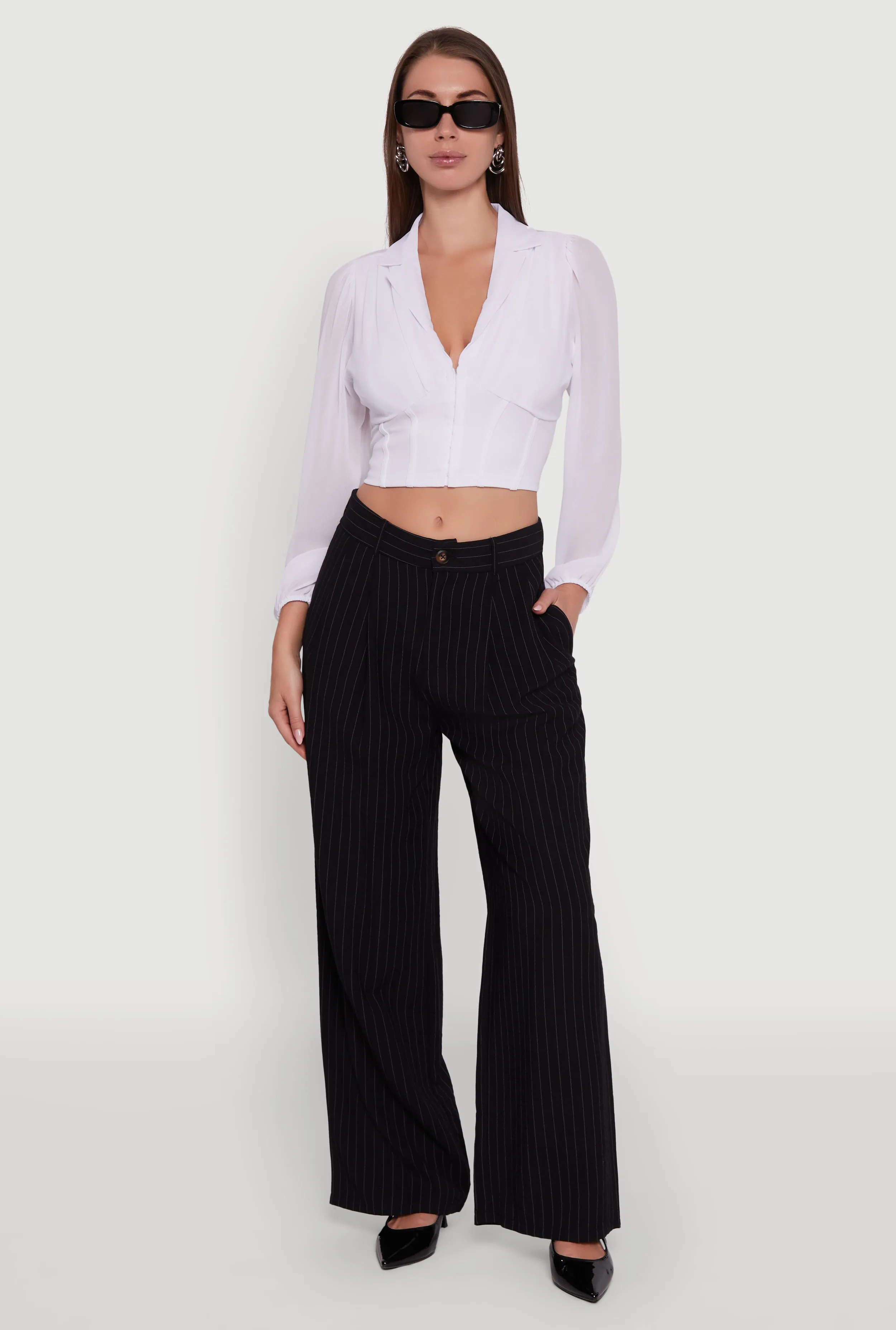 Chiffon Bubble Sleeve Cropped Corset Top sold by Rainbow