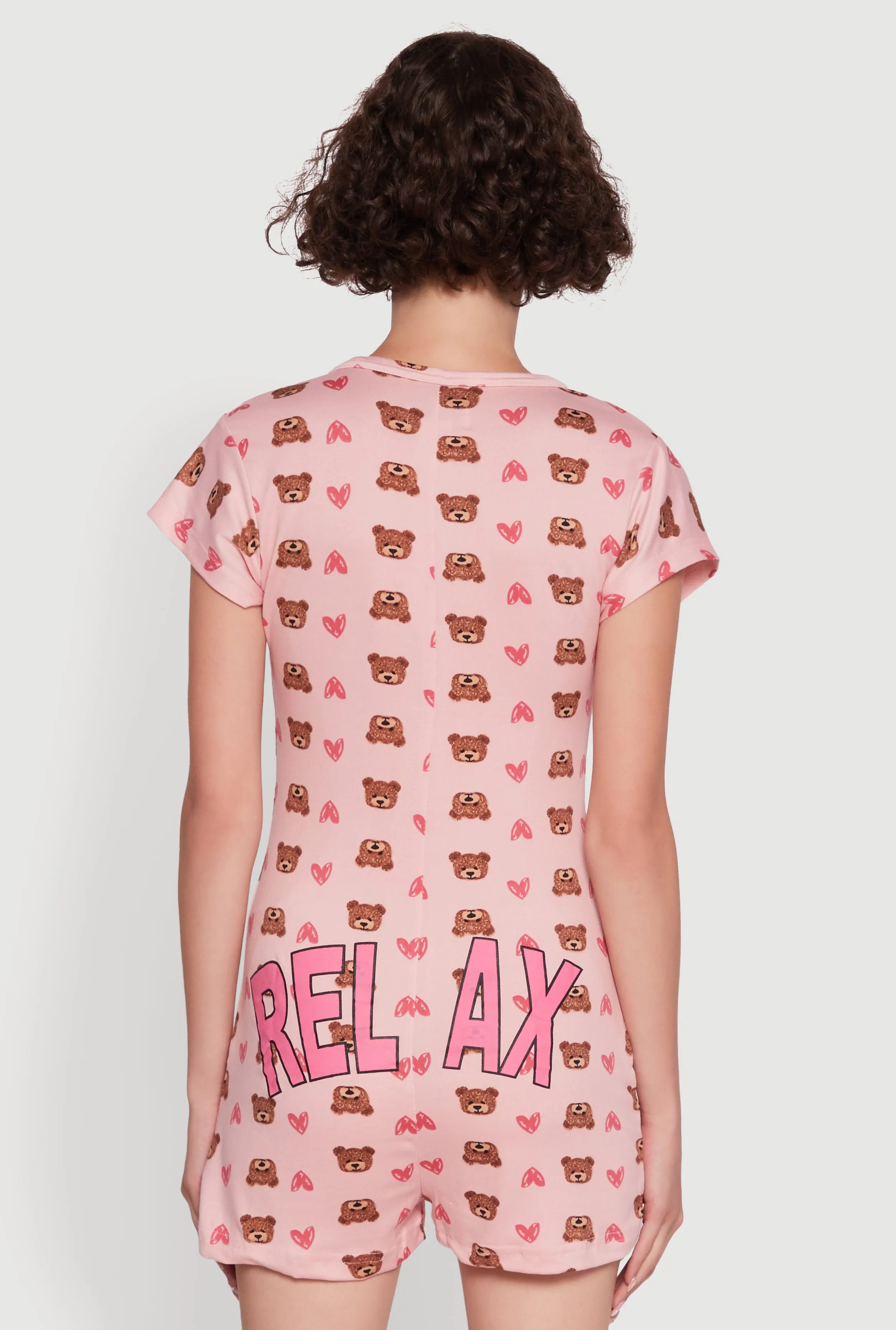 Relax Teddy Bear Heart Print Pajama Romper sold by Rainbow product image thumbnail 3