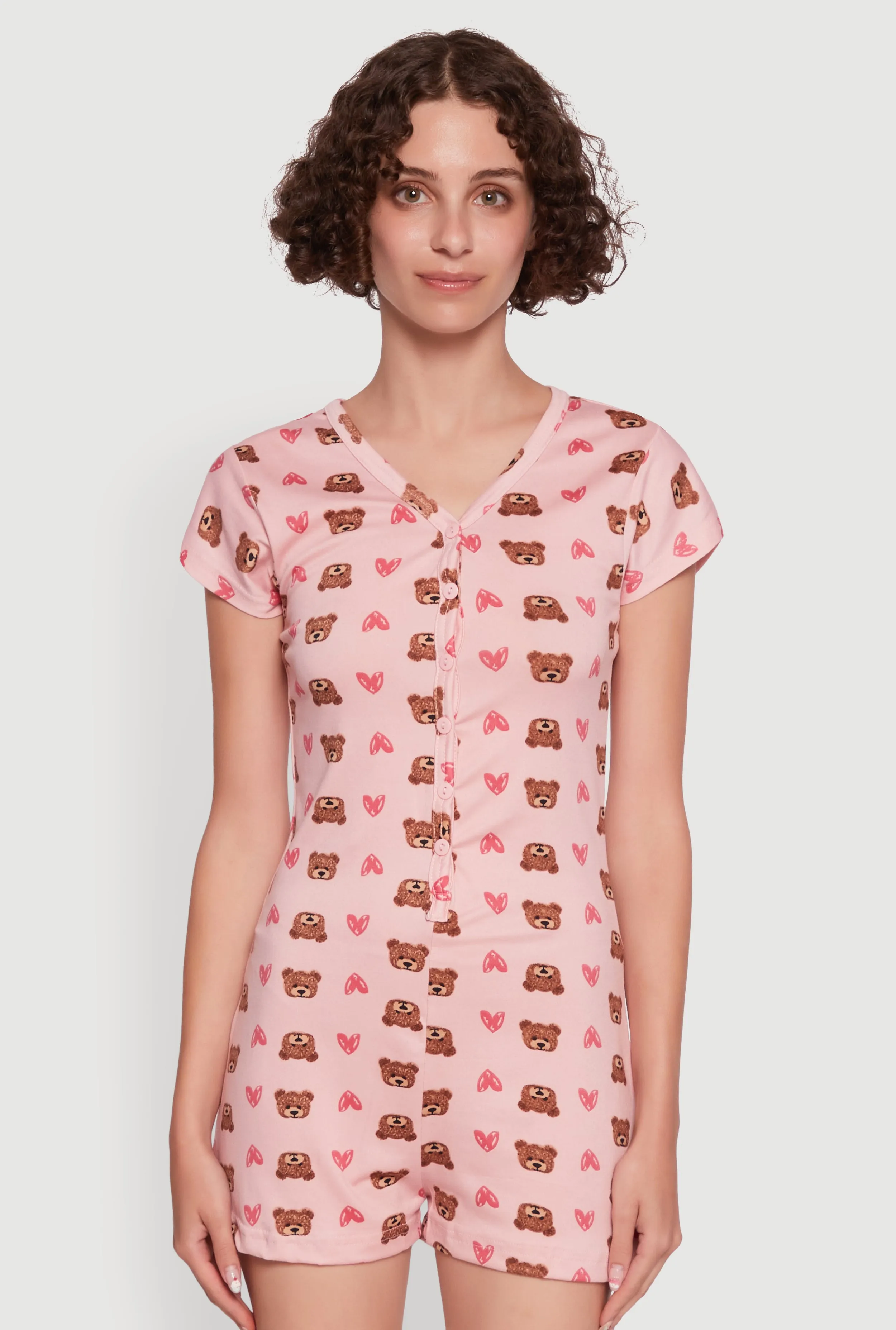 Relax Teddy Bear Heart Print Pajama Romper sold by Rainbow product image thumbnail 2