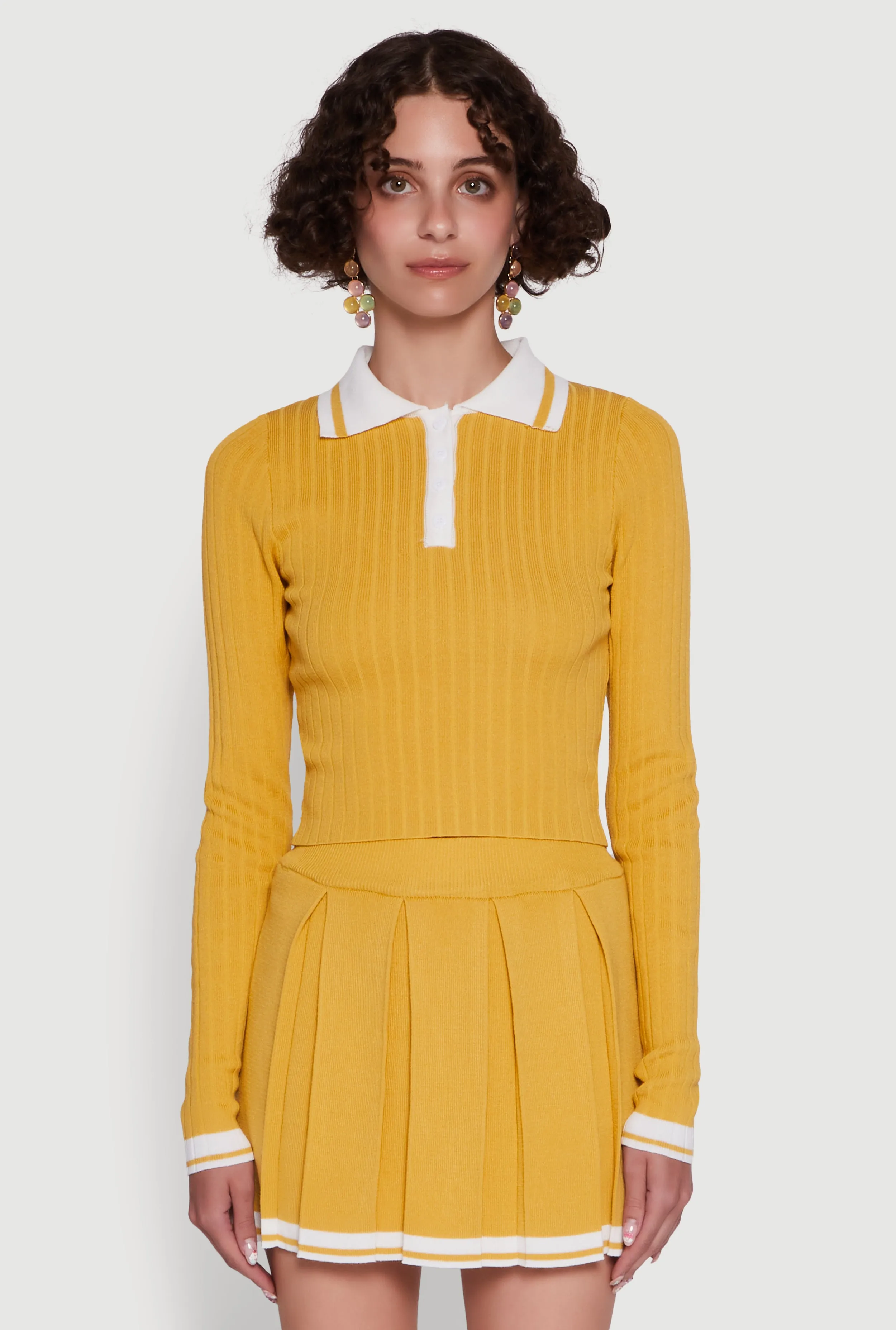 Daisy Ribbed Knit Varsity Stripe Polo Top sold by Rainbow