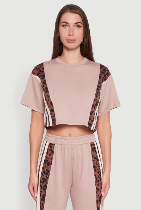 Animal Print Varsity Stripe Side Crop Top sold by Rainbow