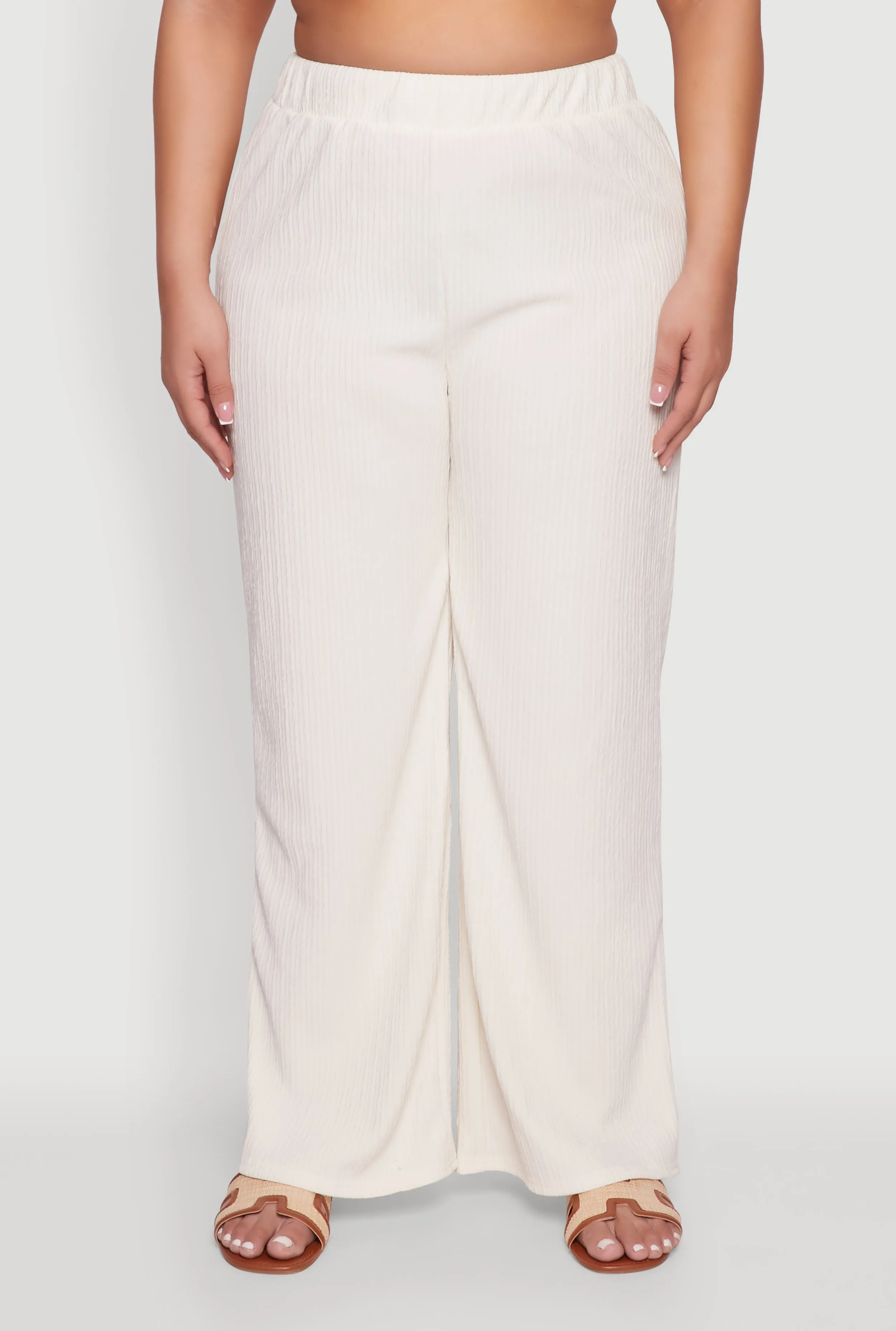Plus Size Textured Knit Solid High Waisted Palazzo Pants sold by Rainbow product image thumbnail 3