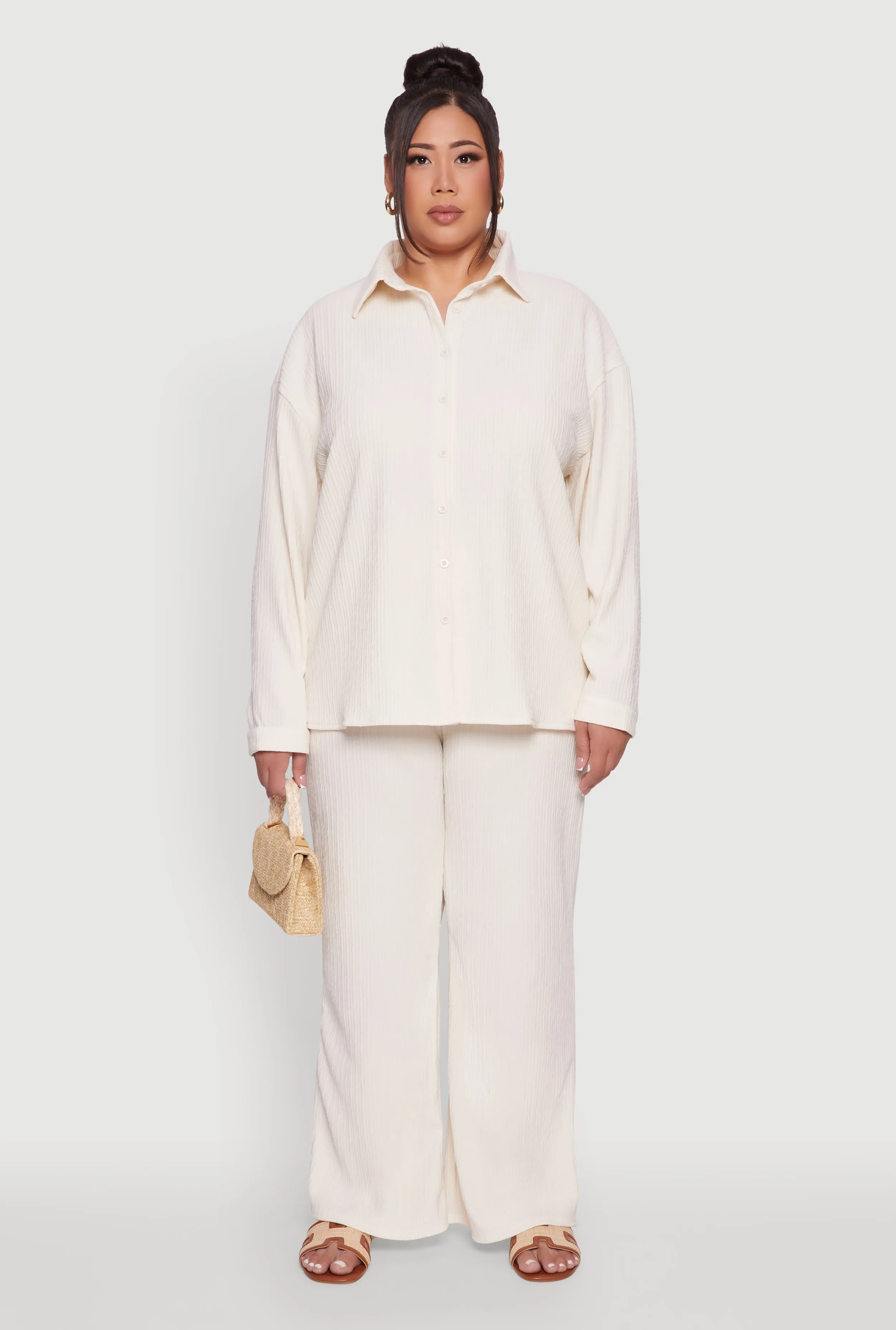 Plus Size Textured Knit Solid High Waisted Palazzo Pants sold by Rainbow