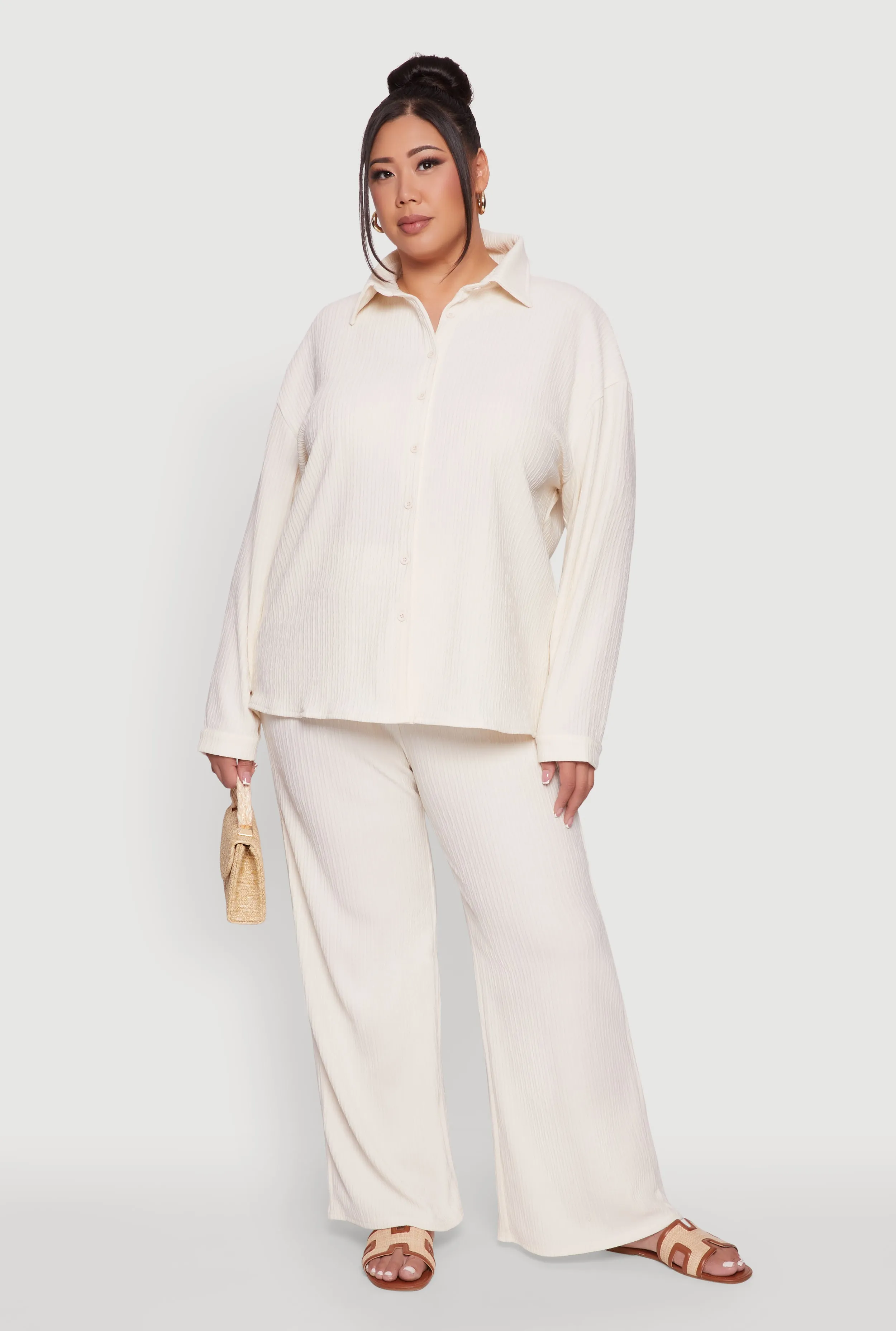 Plus Size Textured Knit Solid High Waisted Palazzo Pants sold by Rainbow product image thumbnail 2