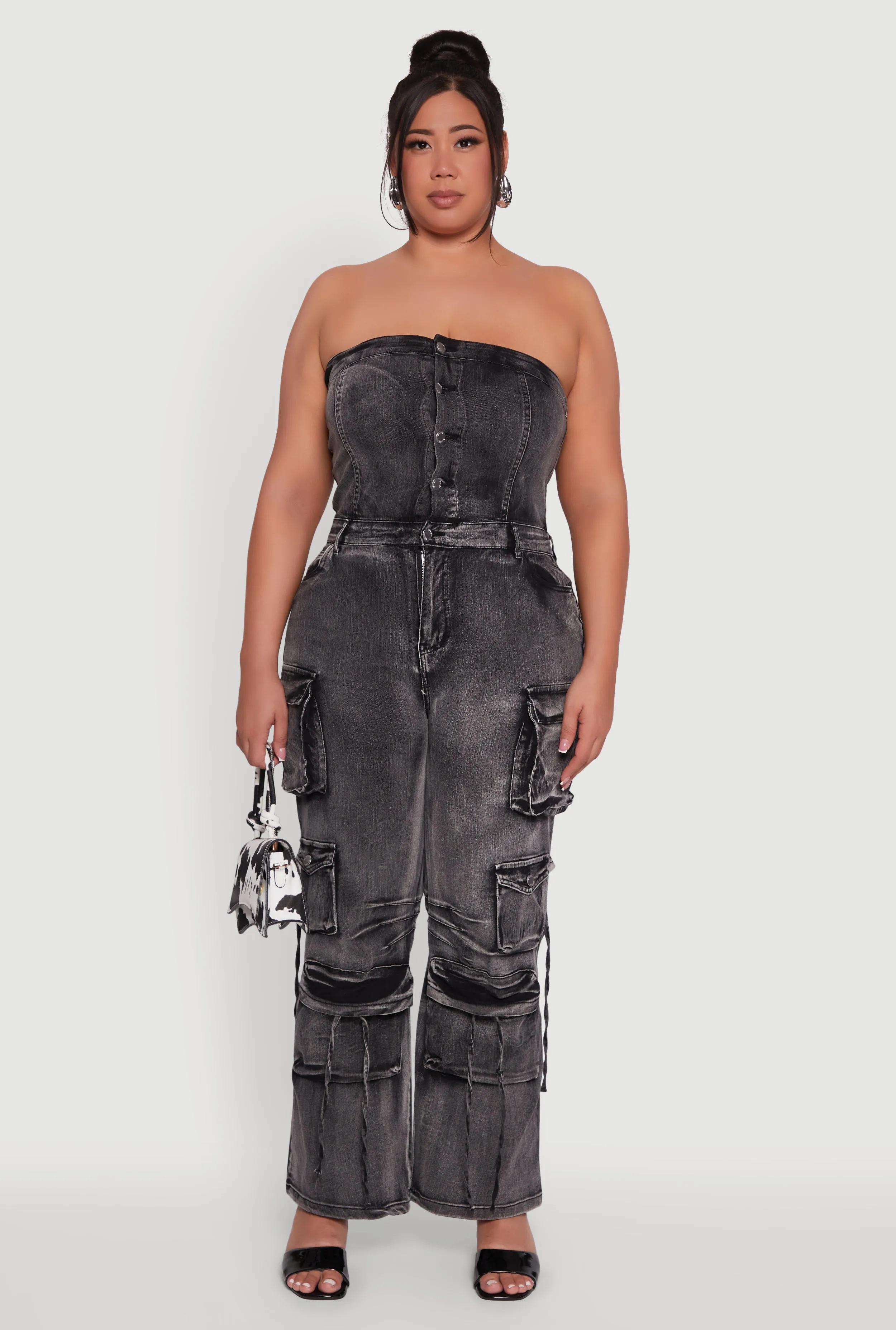 Plus Size Daisy Acid Wash Denim Strapless Jumpsuit sold by Rainbow product image thumbnail 2