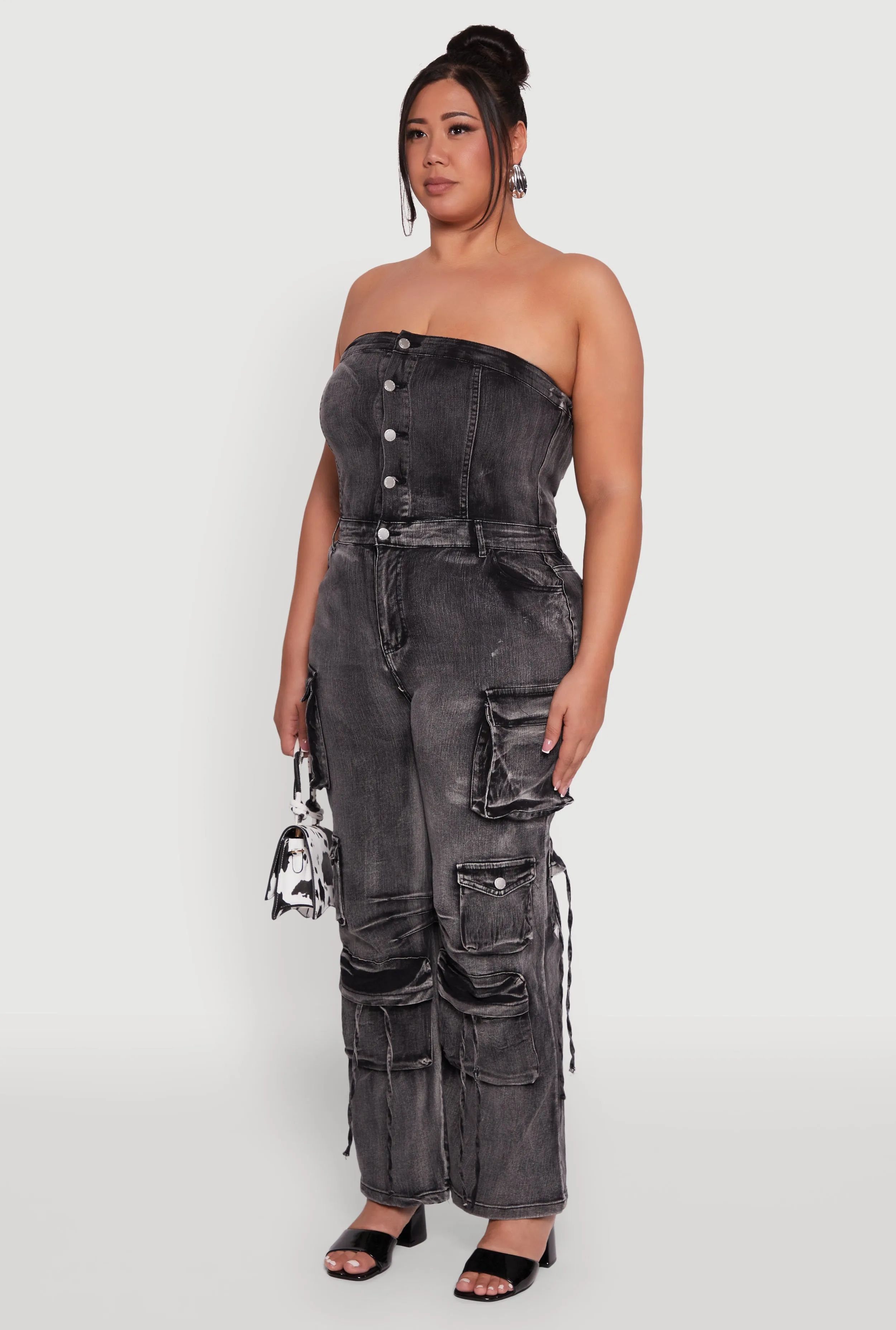 Plus Size Daisy Acid Wash Denim Strapless Jumpsuit sold by Rainbow product image thumbnail 3