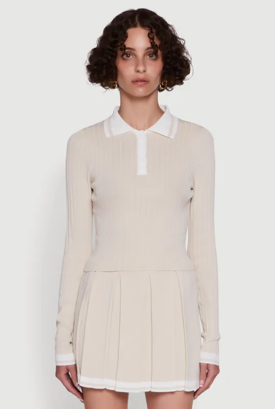 Daisy Ribbed Knit Varsity Stripe Polo Top sold by Rainbow