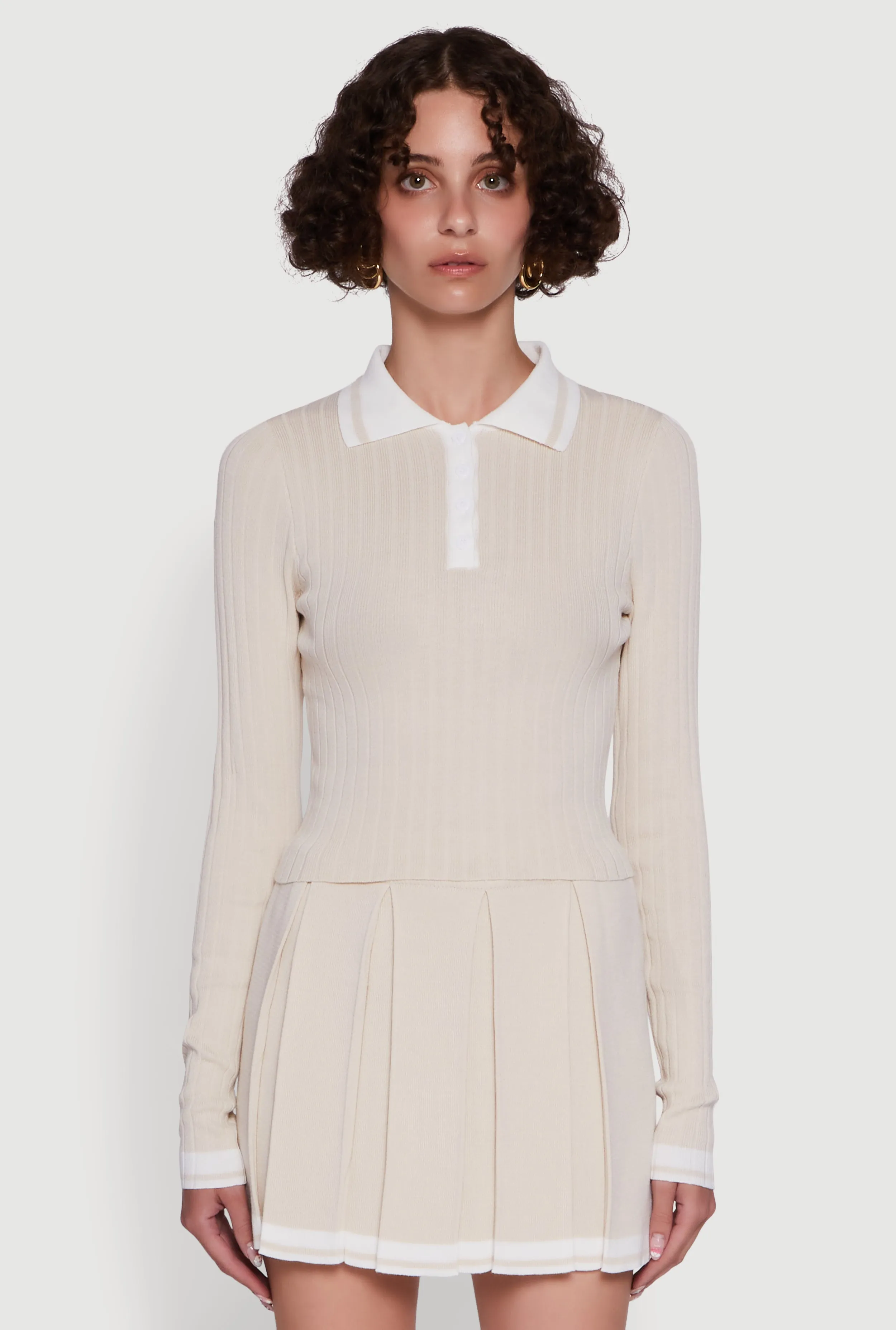 Daisy Ribbed Knit Varsity Stripe Polo Top sold by Rainbow