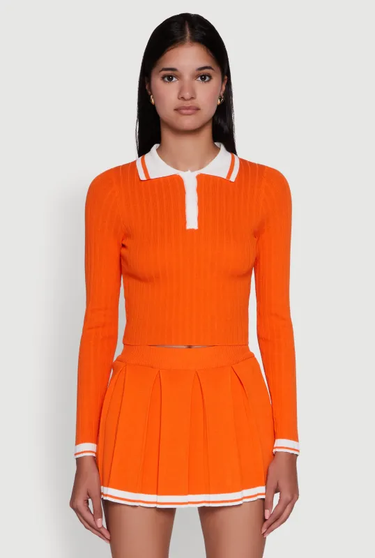 Daisy Ribbed Knit Varsity Stripe Polo Top sold by Rainbow