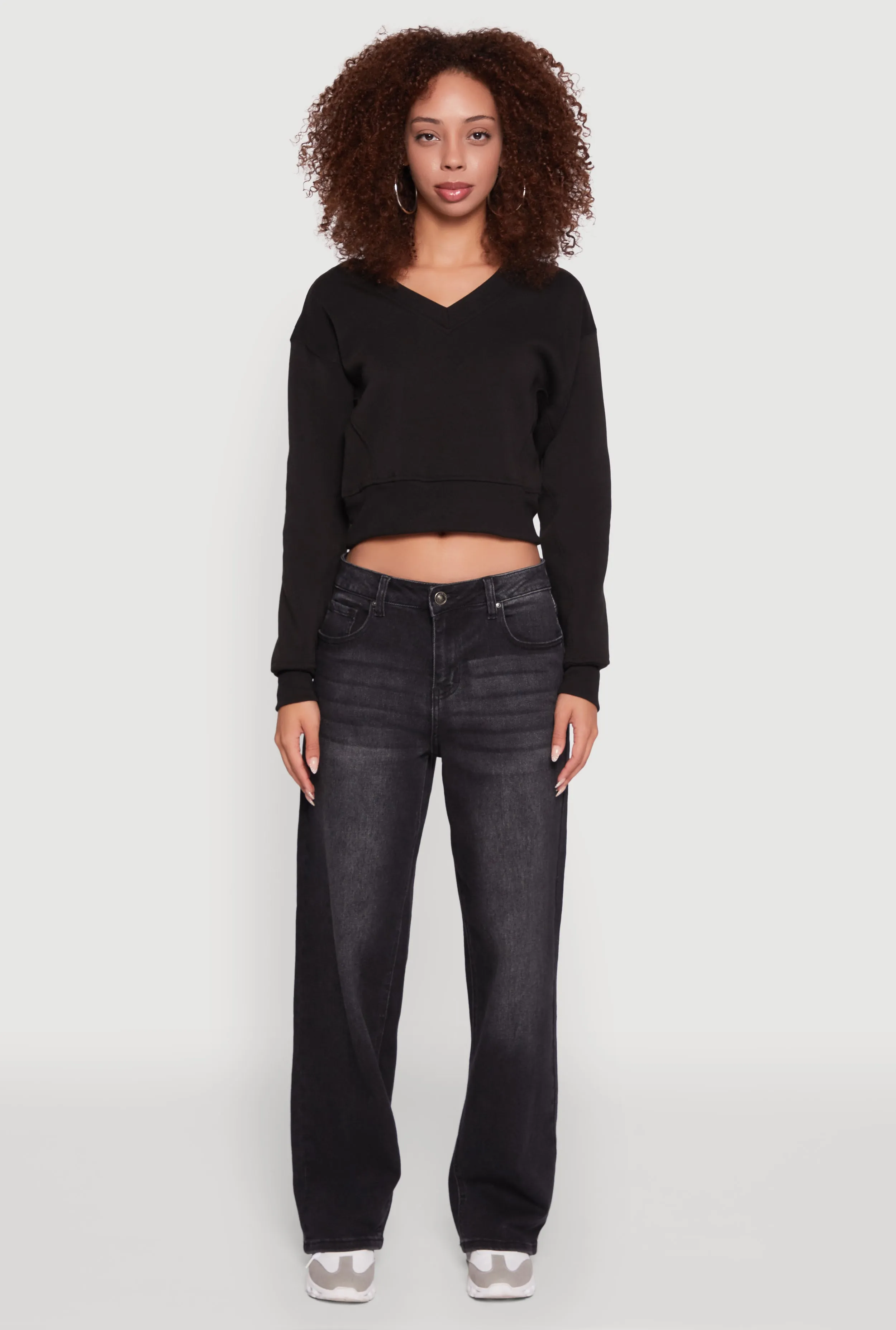 Fleece Lined V-Neck Crop Sweatshirt sold by Rainbow product image thumbnail 3