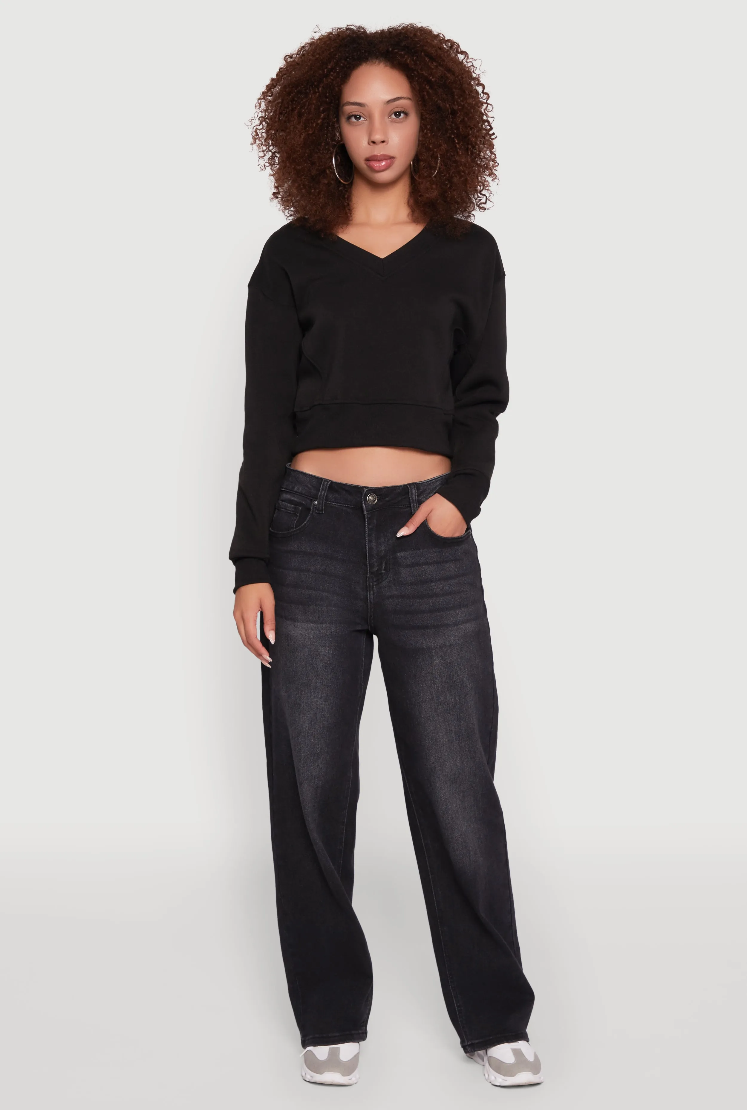 Fleece Lined V-Neck Crop Sweatshirt sold by Rainbow