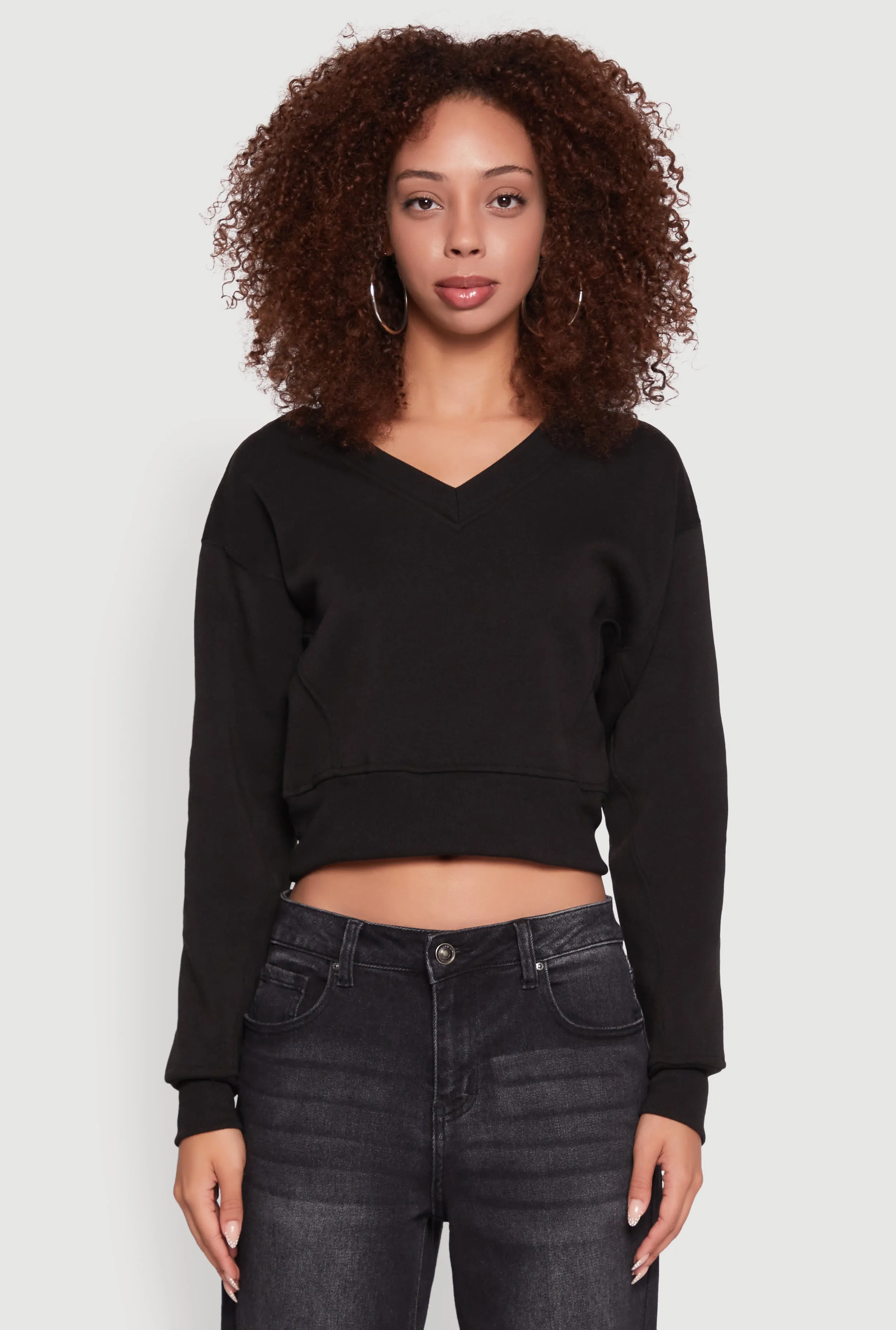 Fleece Lined V-Neck Crop Sweatshirt sold by Rainbow product image thumbnail 2