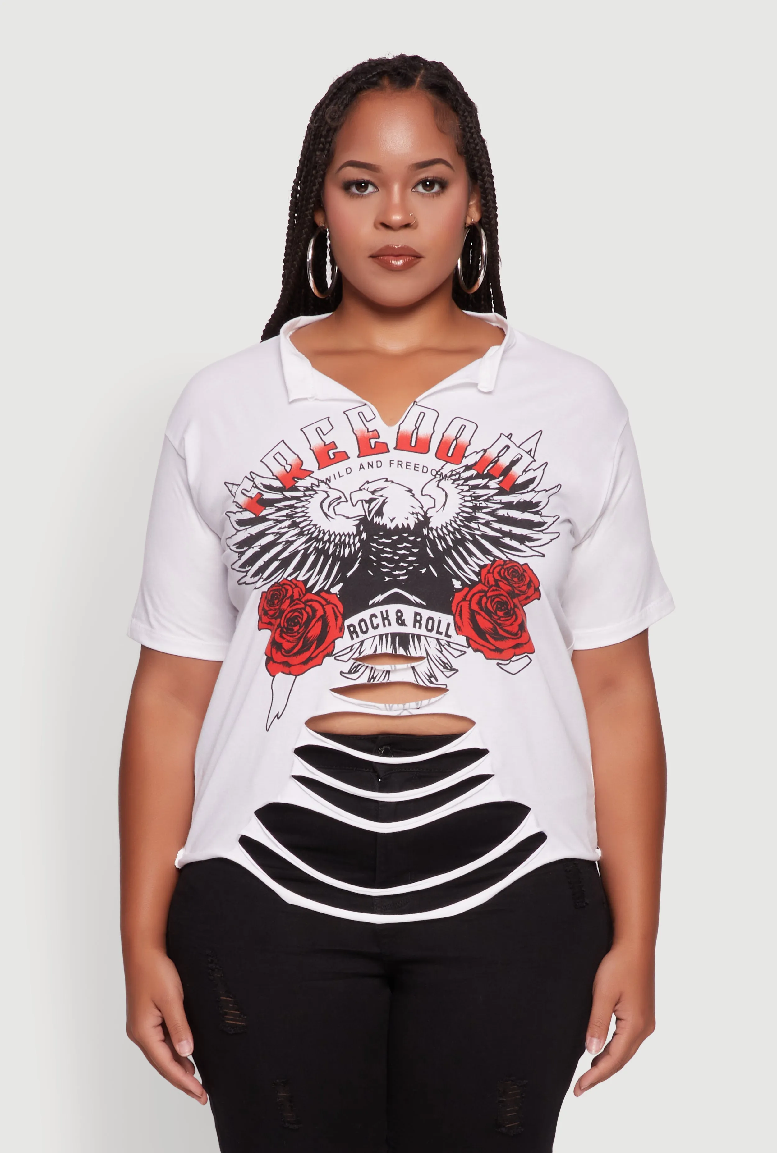 Plus Size Freedom Rock and Roll Slashed Graphic T-Shirt sold by Rainbow product image thumbnail 2