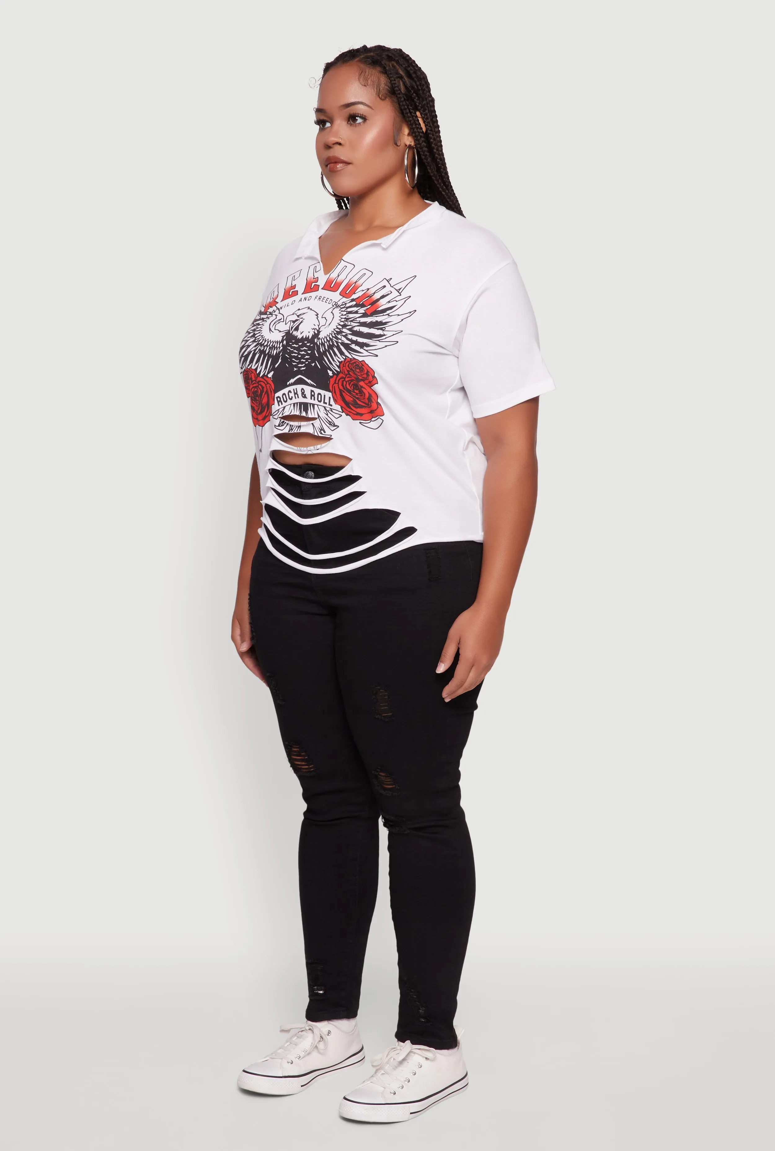 Plus Size Freedom Rock and Roll Slashed Graphic T-Shirt sold by Rainbow product image thumbnail 5