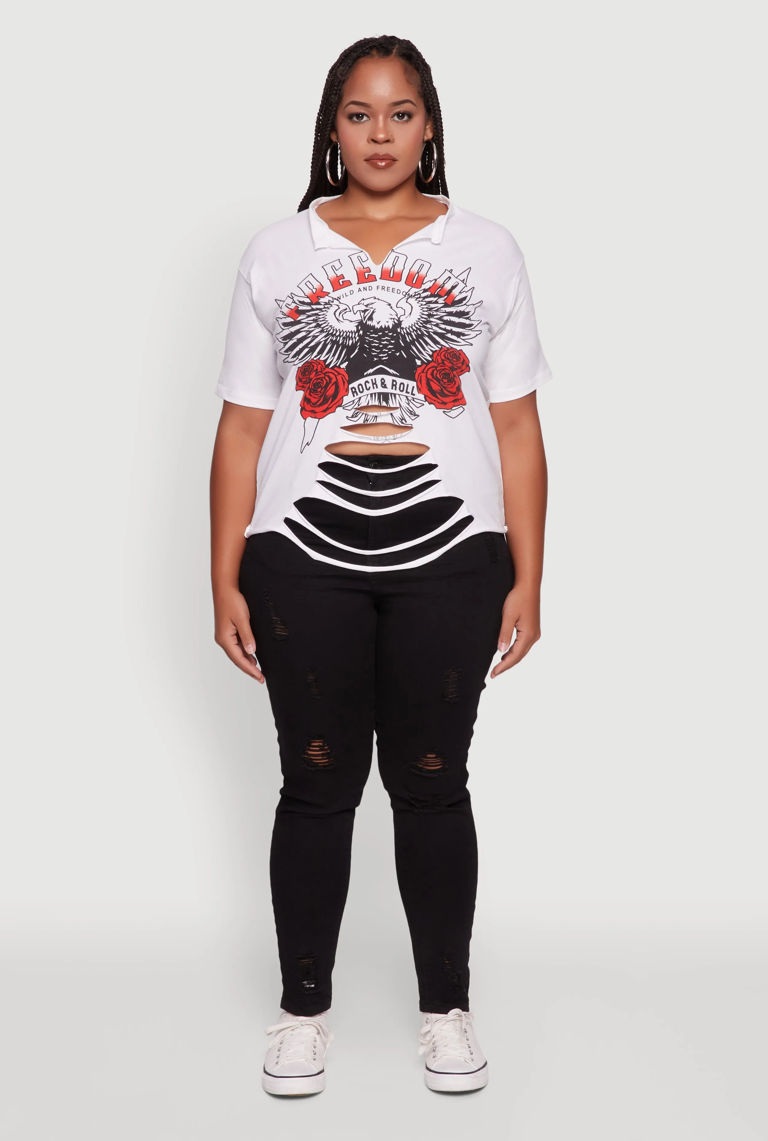 Plus Size Freedom Rock and Roll Slashed Graphic T-Shirt sold by Rainbow product image thumbnail 3