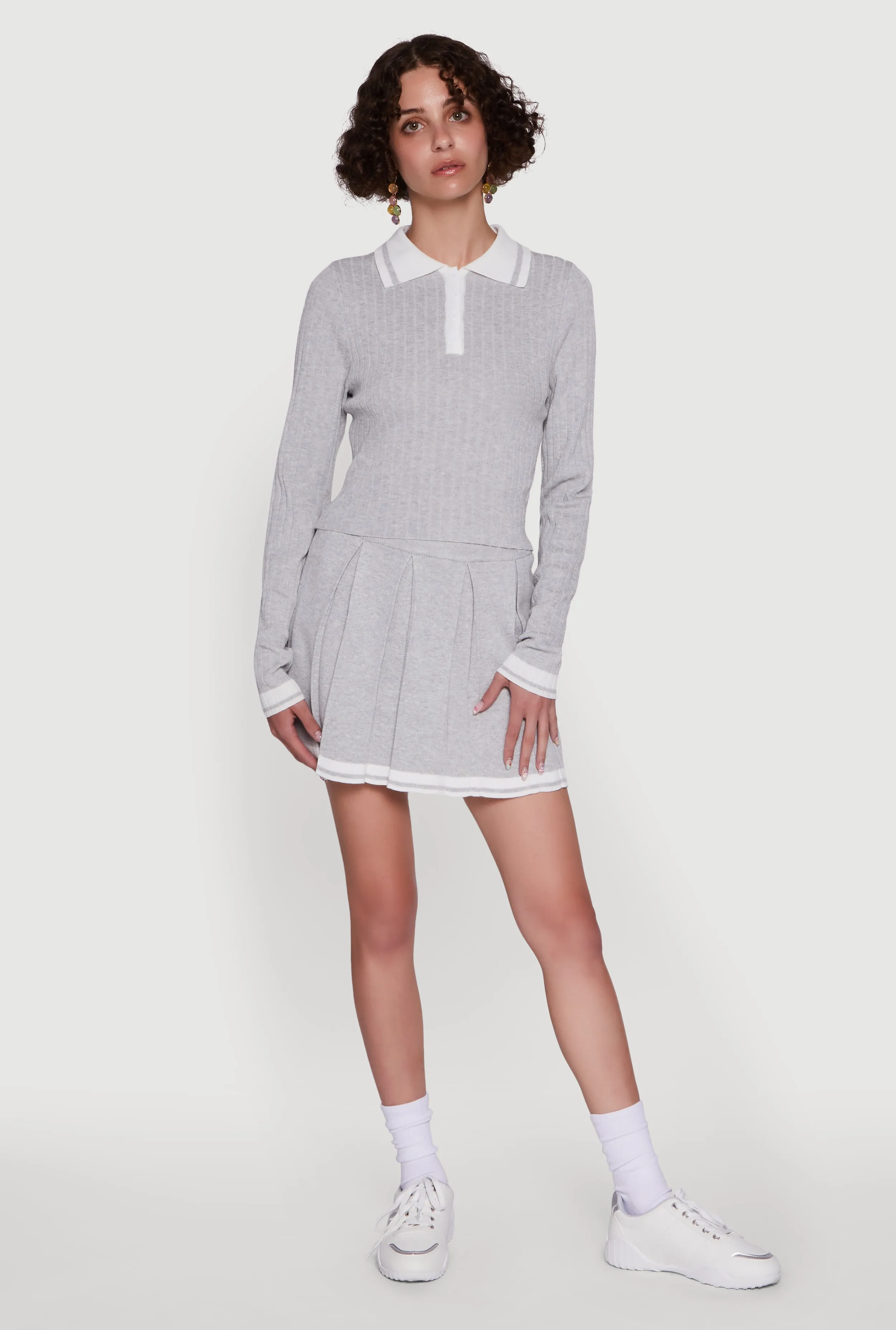 Daisy Ribbed Knit Varsity Stripe Polo Top sold by Rainbow product image thumbnail 3